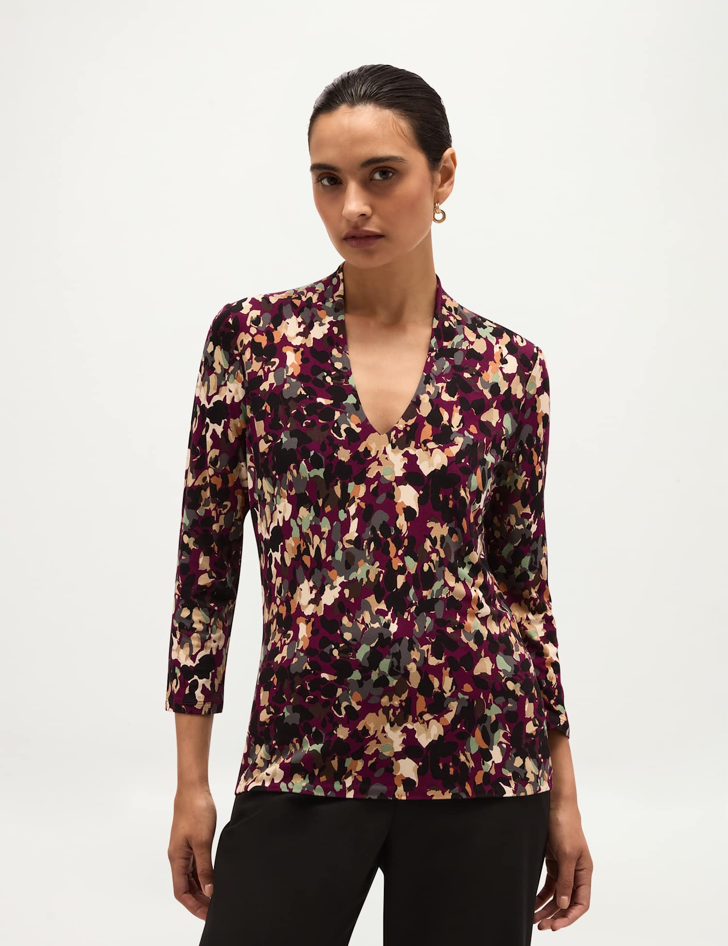HOBBS Jersey Printed V-Neck Top Purple Mix