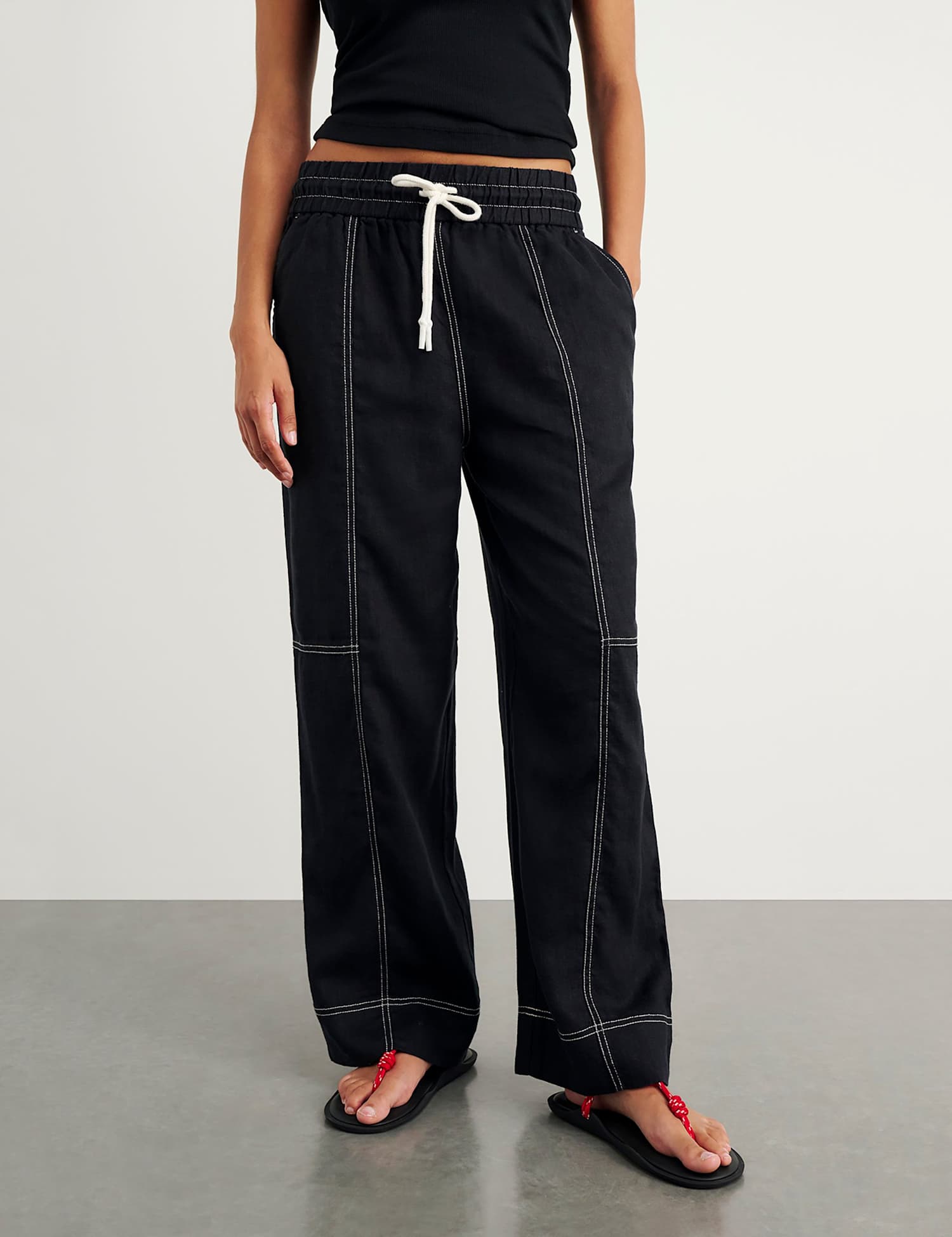 Jag Pure Linen Wide Leg Trousers Black