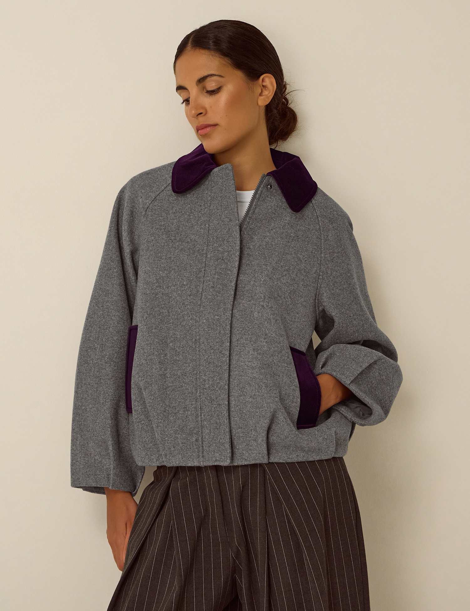 Monsoon Collared Bomber Jacket Dark Grey