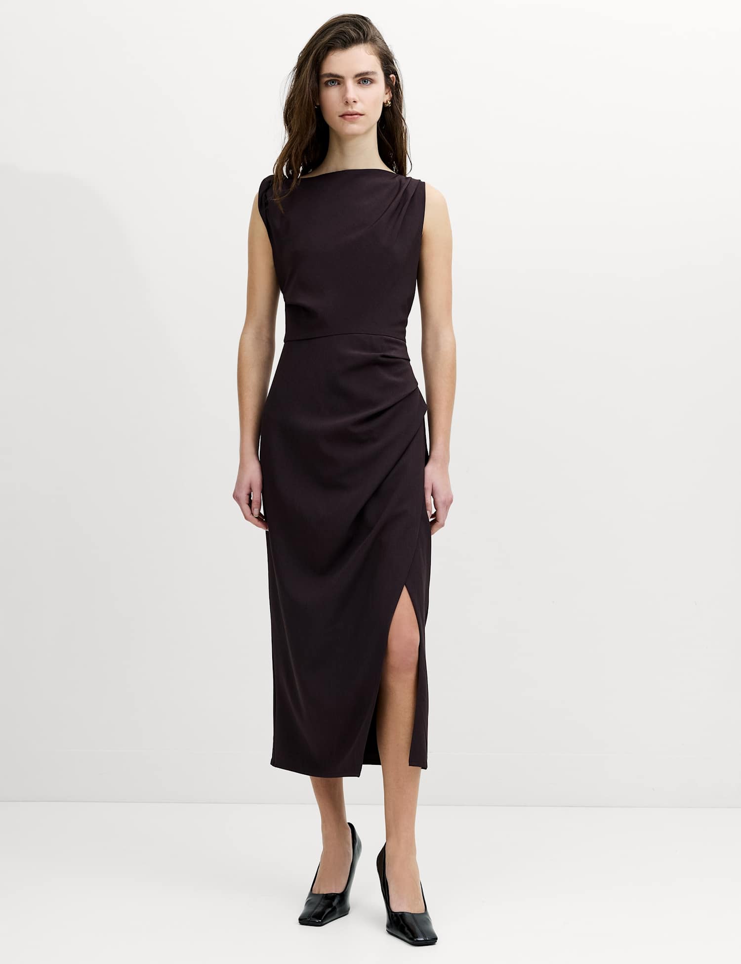 French Connection Midi Column Dress Dark Brown