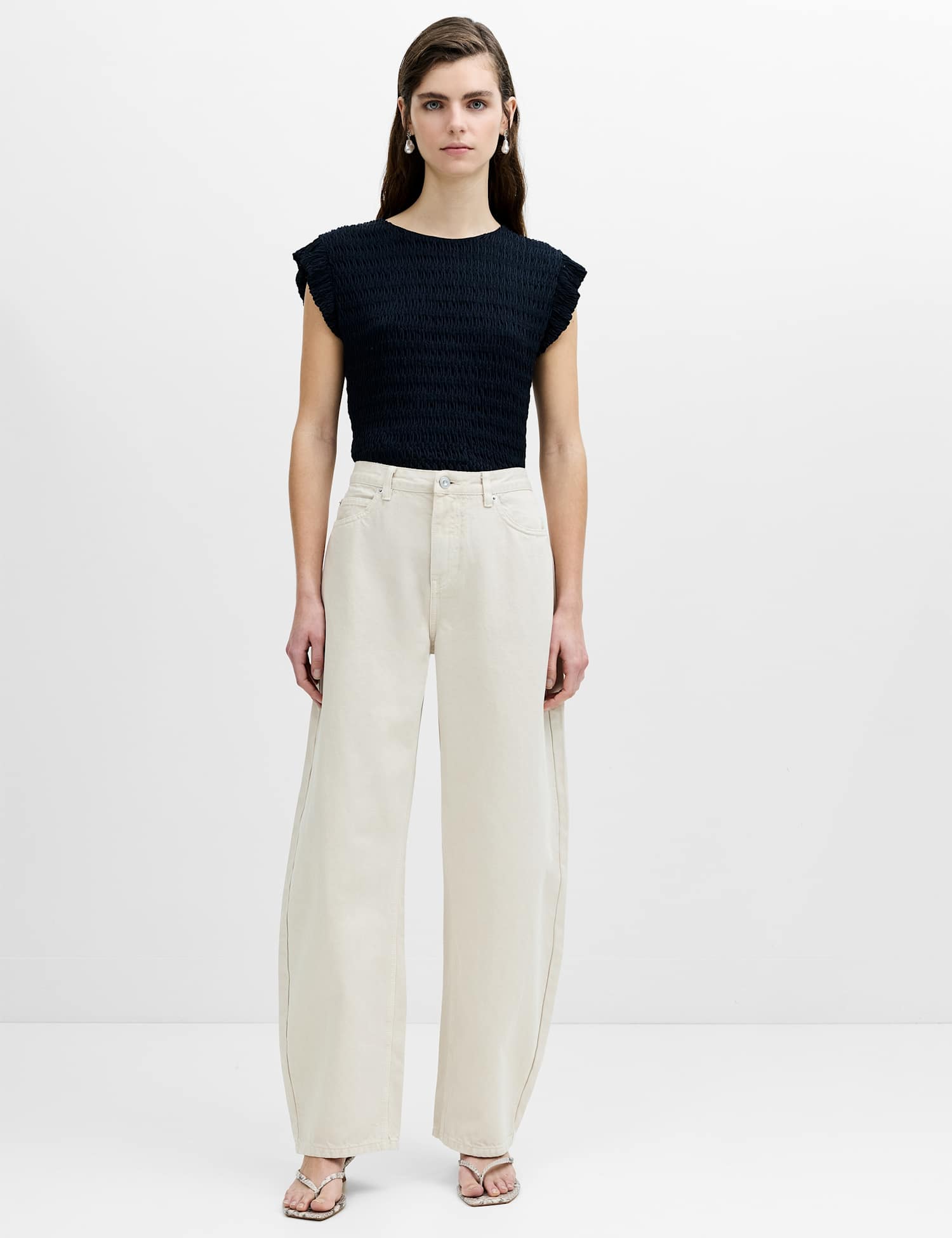 French Connection Mid Rise Barrel Jeans Neutral