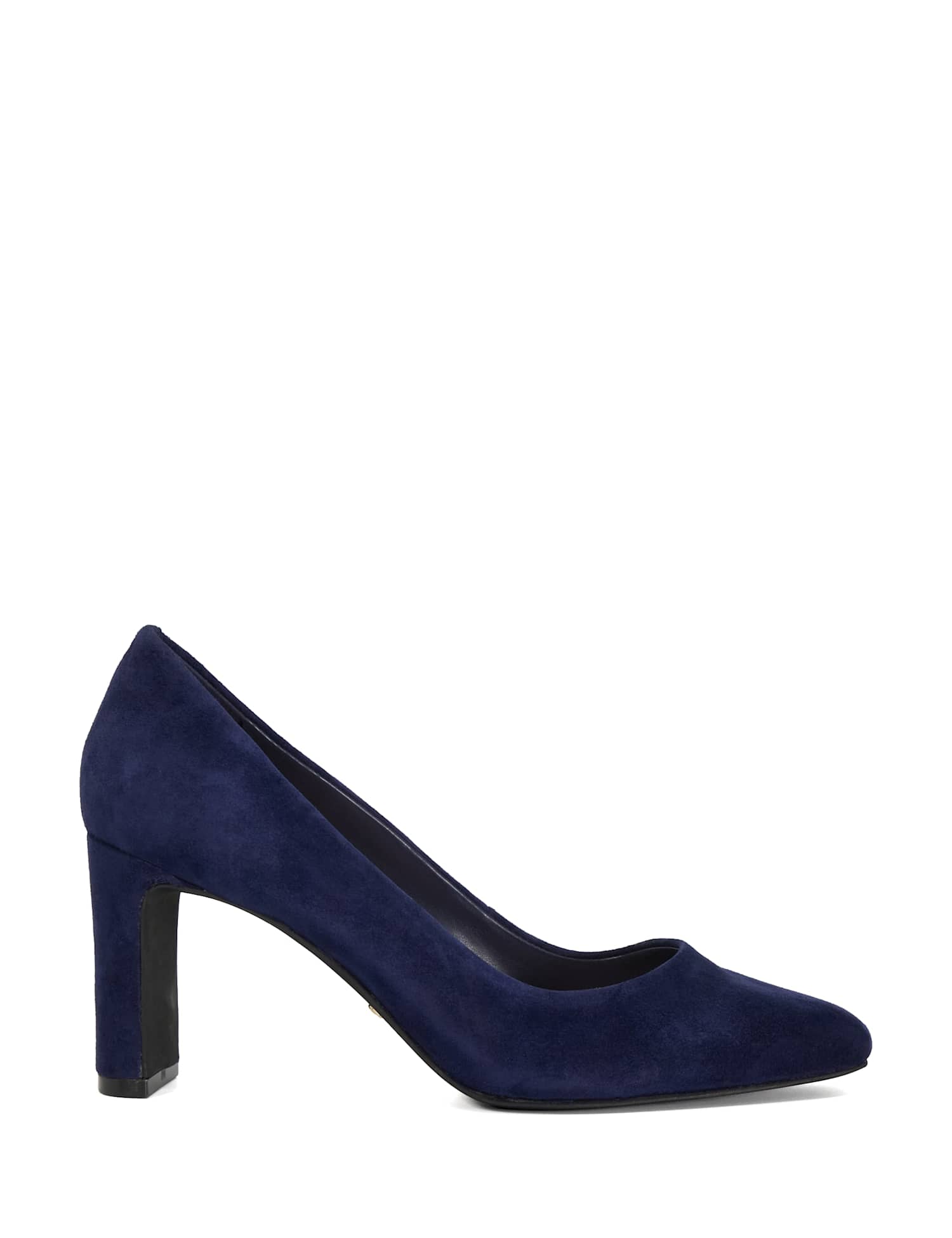 Dune London Suede Slip On Block Heel Court Shoes Navy