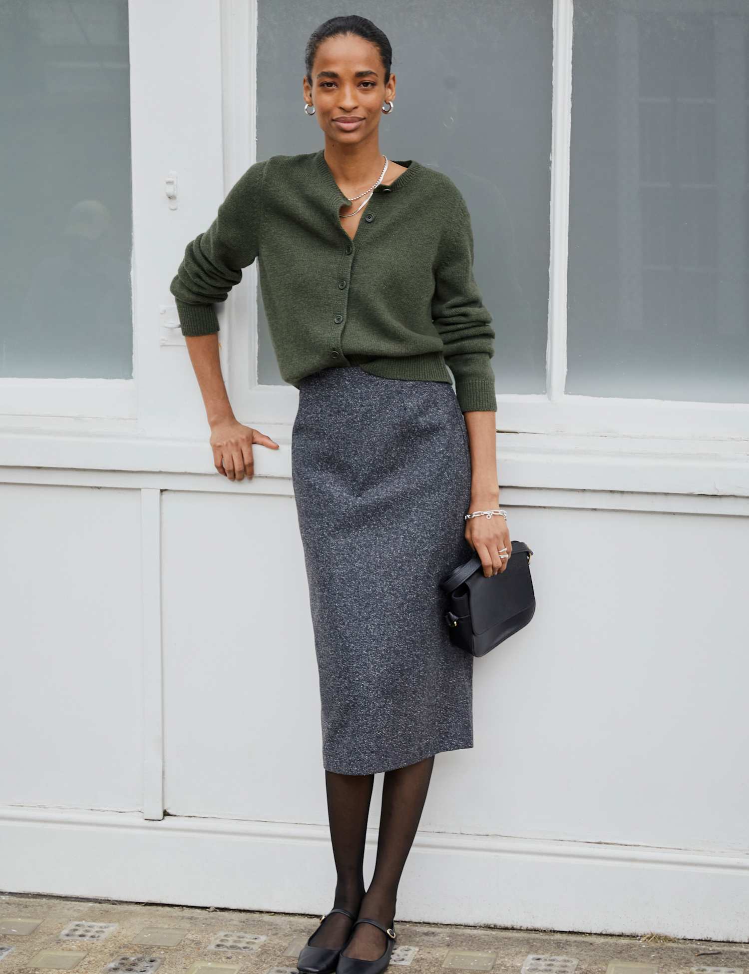 BAUKJEN Wool Blend Midi Pencil Skirt Grey