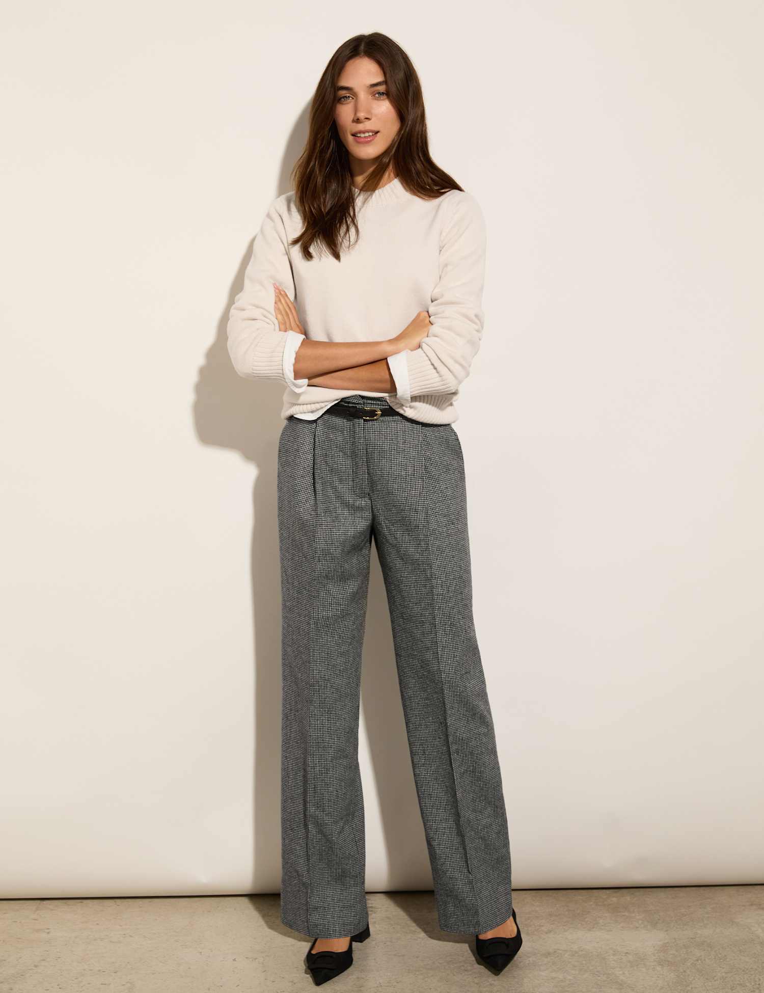 BAUKJEN Wool Blend Straight Leg Trousers Black Mix
