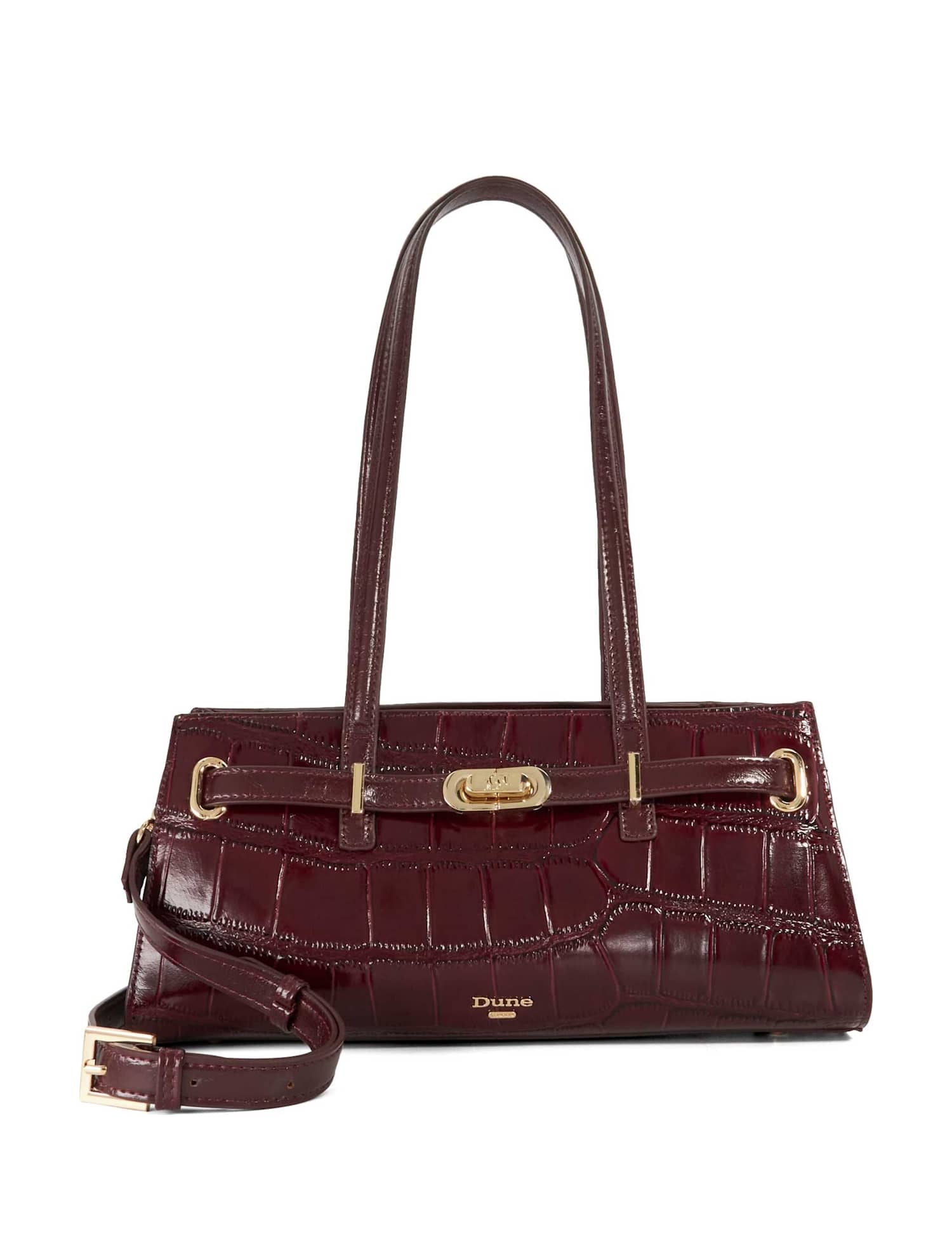 Dune London Leather Baguette Bag Burgundy