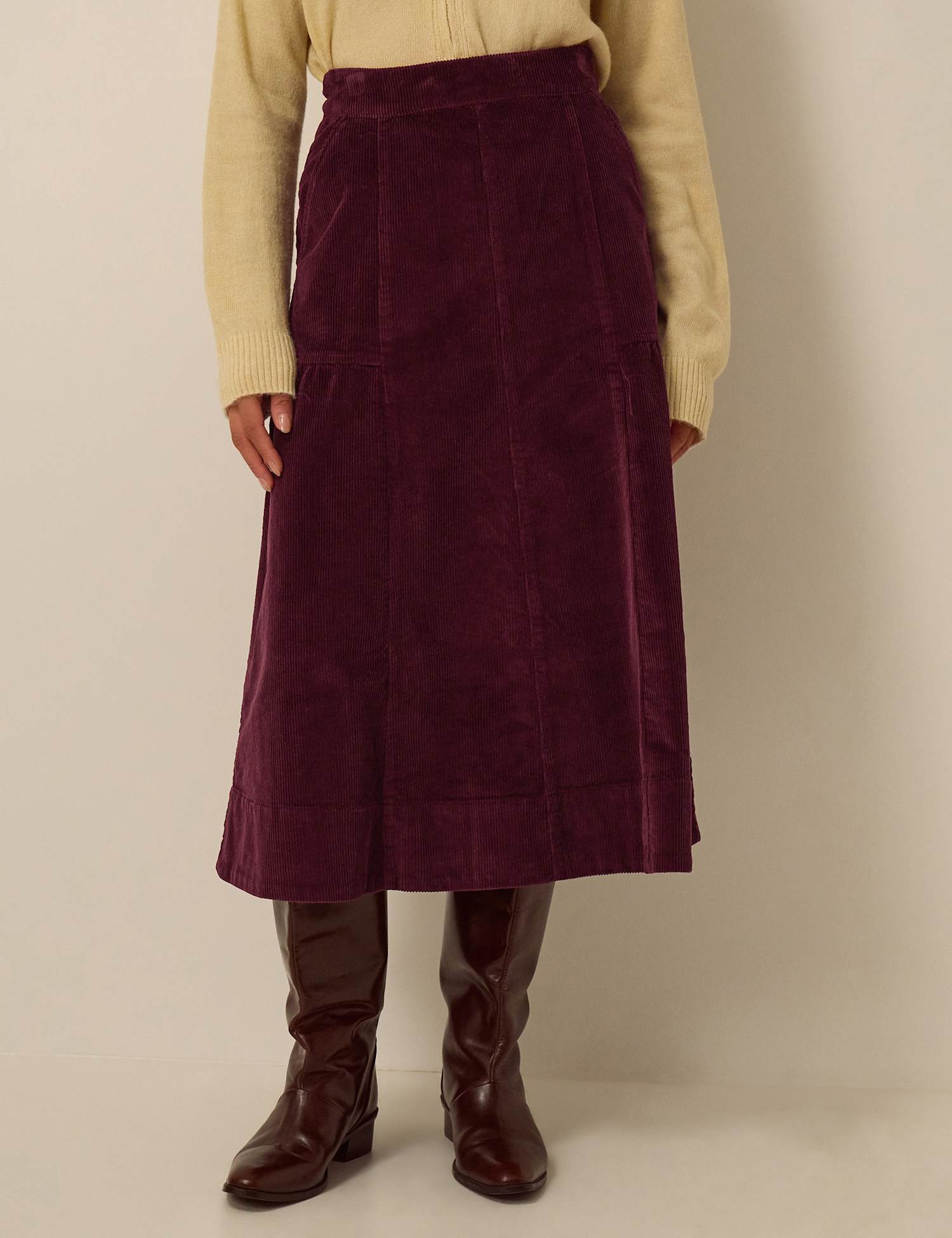 Monsoon Cotton Rich A Line Midi Skirt Burgundy