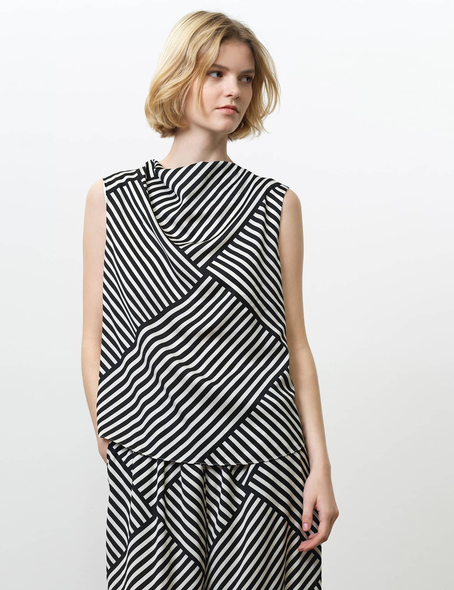 French Connection Striped Cowl Neck Top Cream Mix