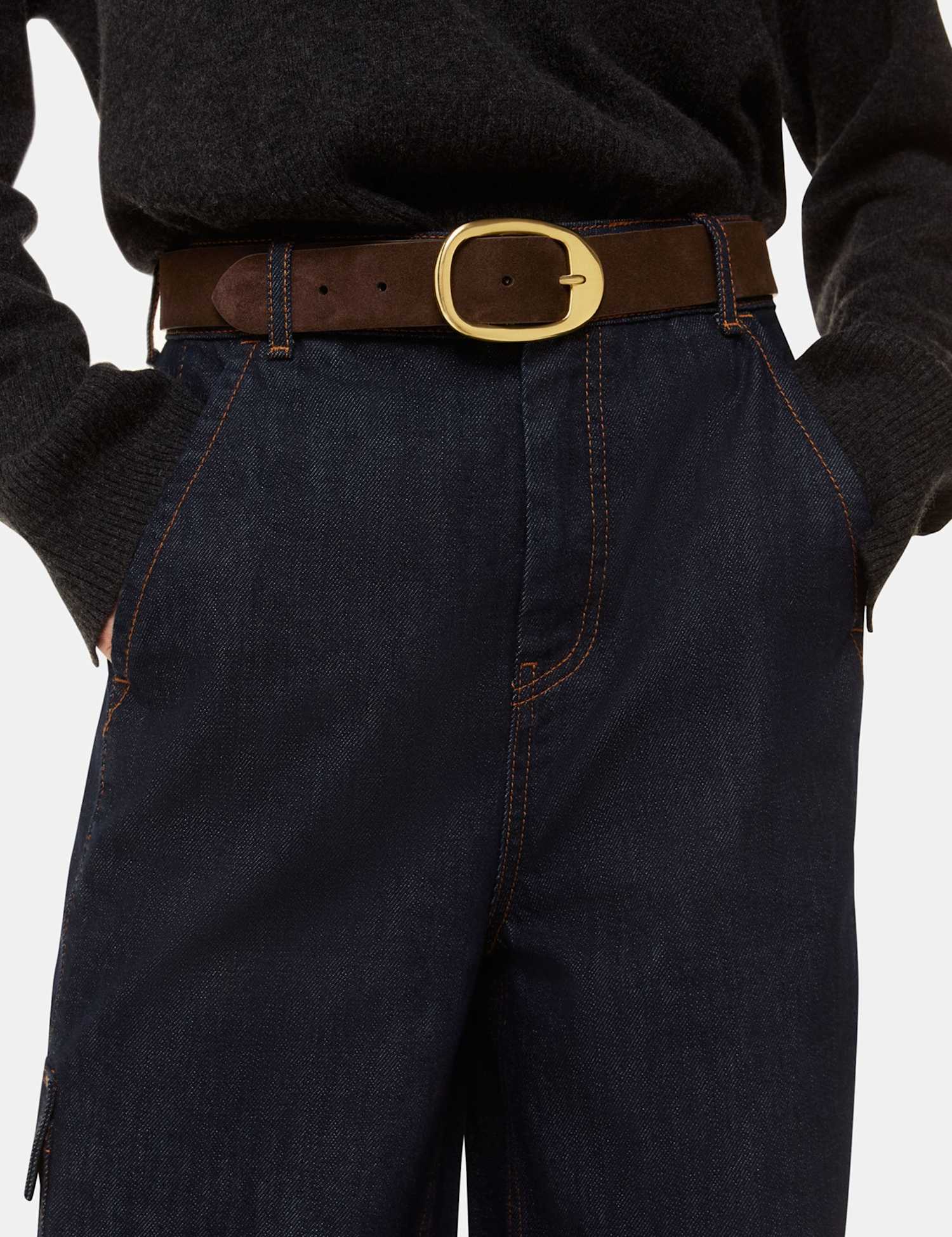 Whistles Suede Oval Buckle Jeans Belt Chocolate
