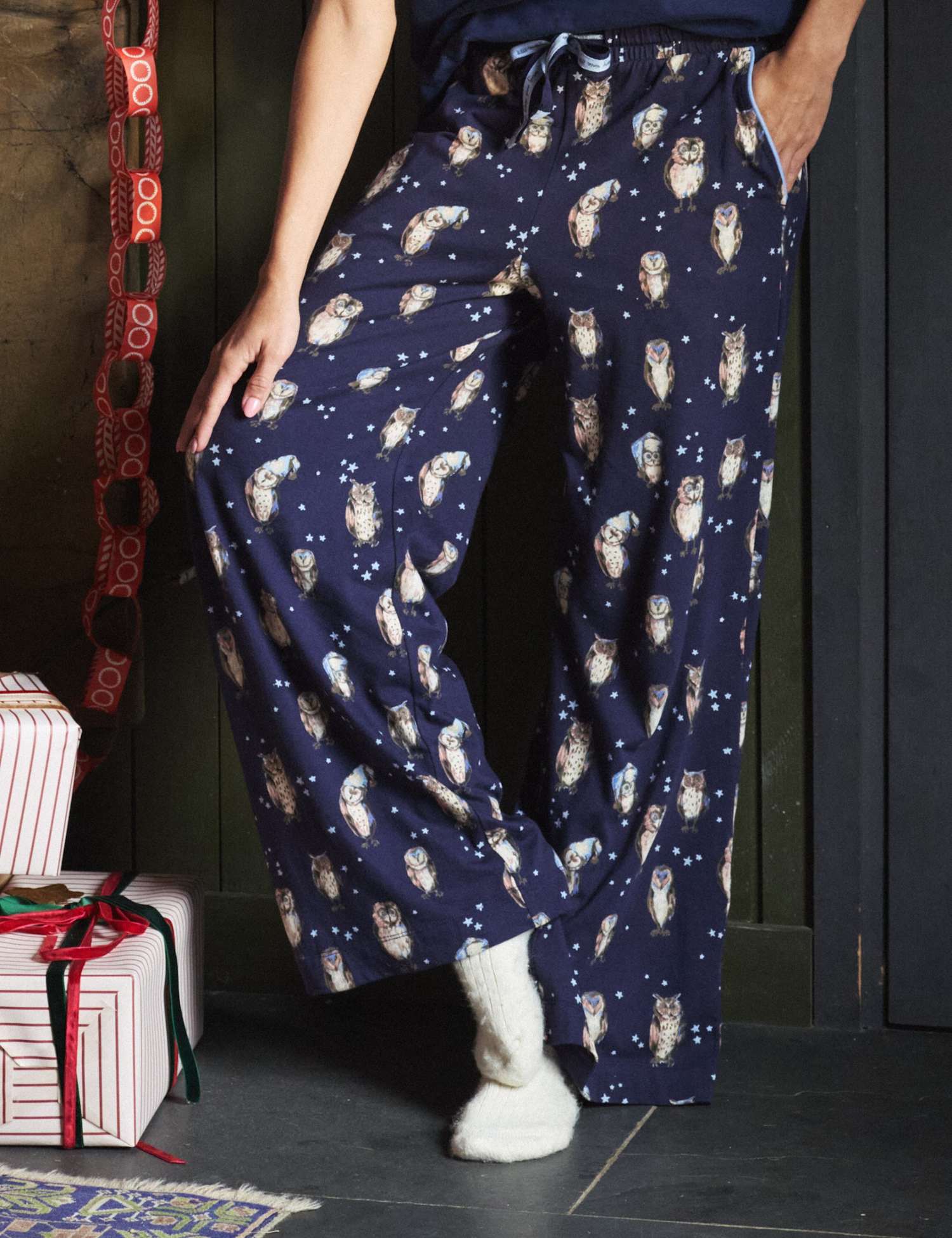FatFace Cotton Rich Owl Print Pyjama Bottoms Navy Mix