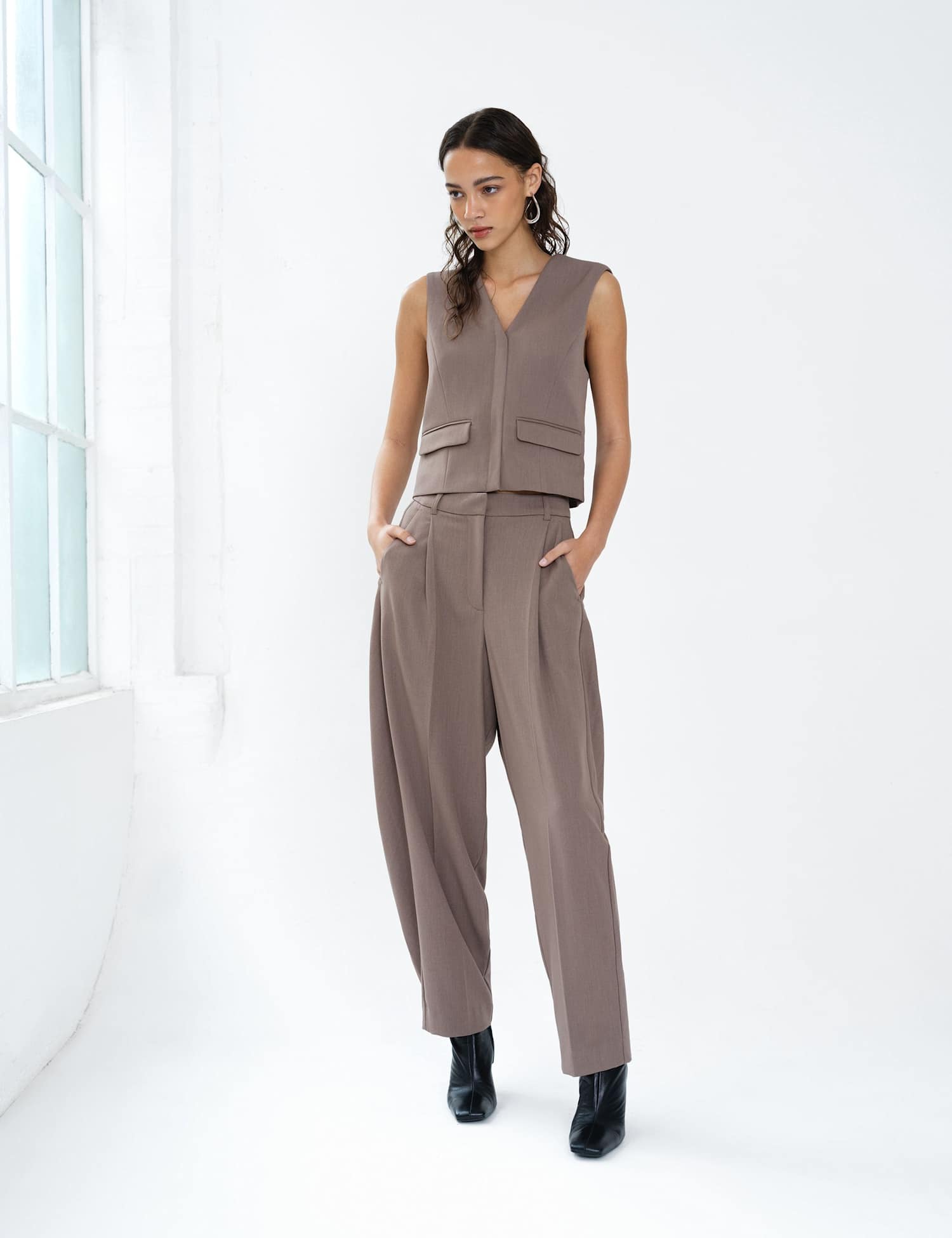 French Connection V-Neck Button Through Waistcoat Taupe