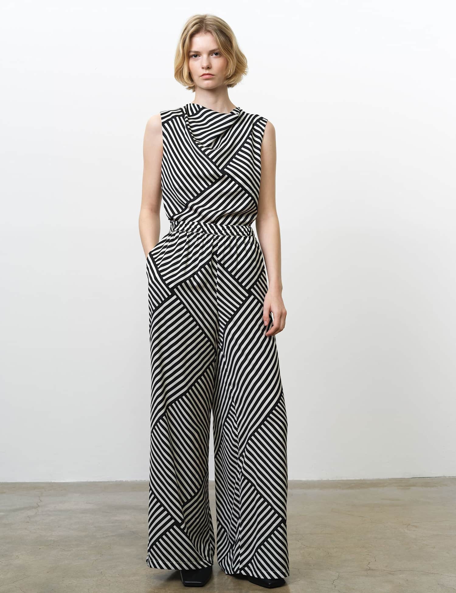French Connection Striped Wide Leg Trousers White Mix
