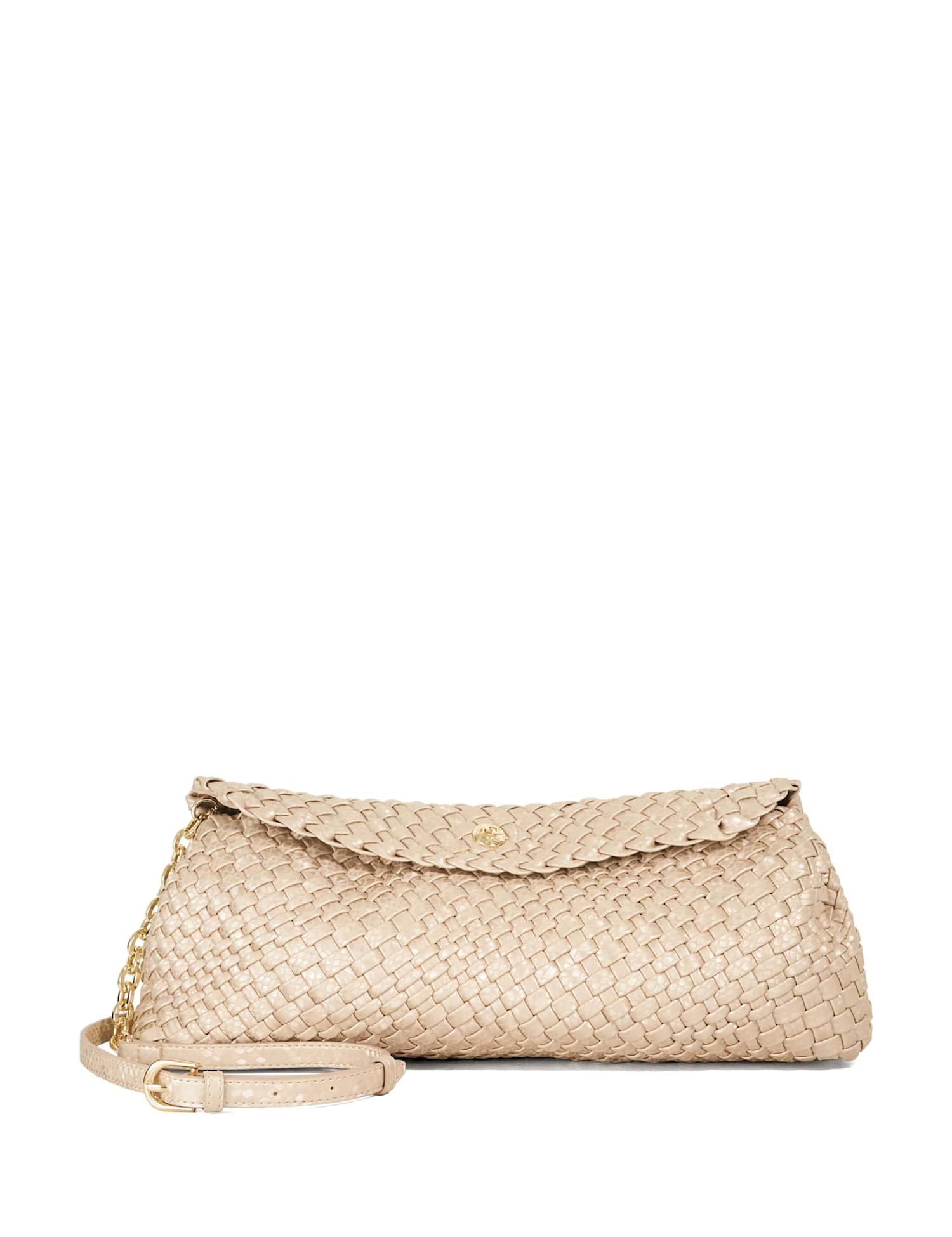 Dune London Faux Leather Woven Clutch Bag Champagne