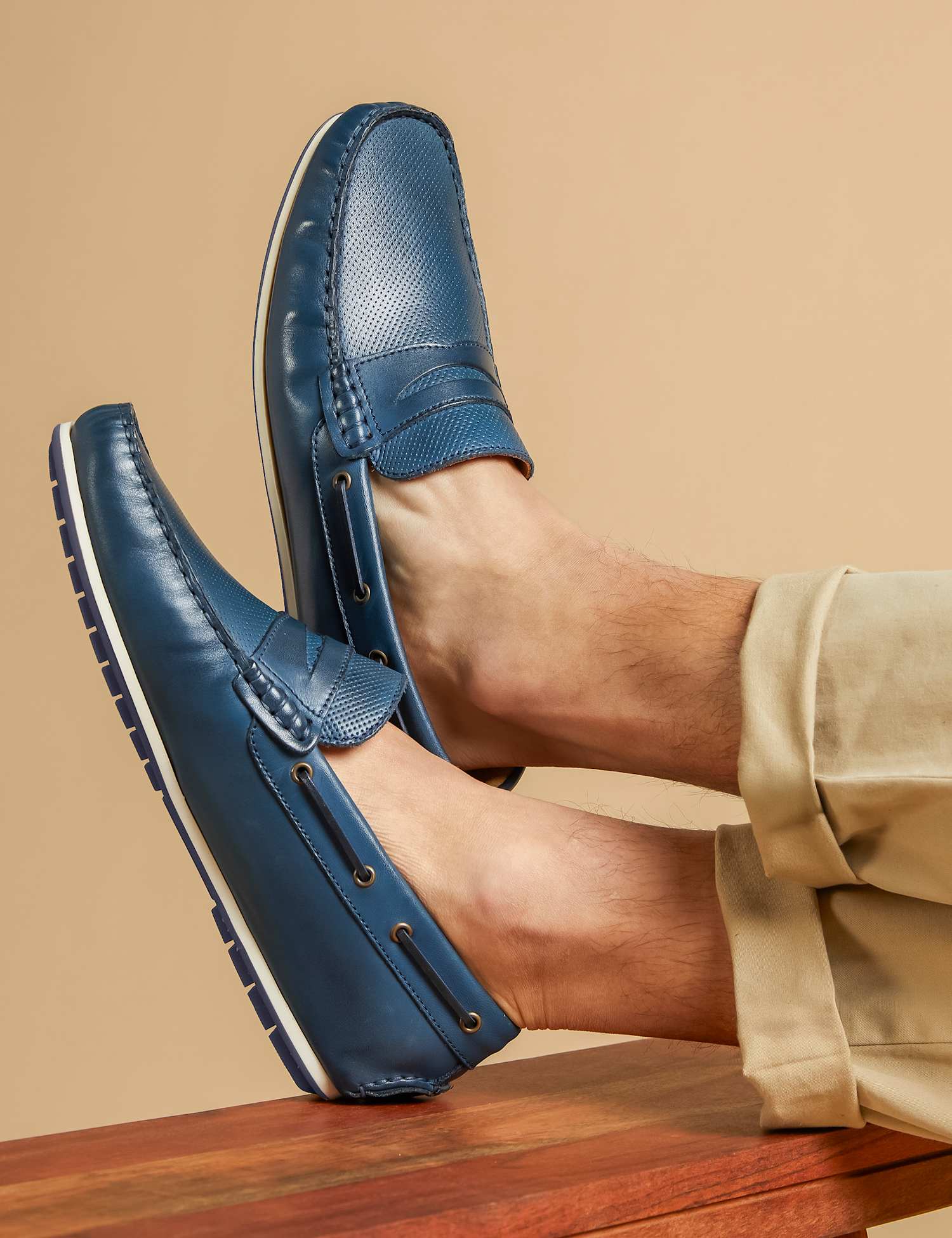 Jones Bootmaker Leather Moccasin Slip-On Shoes Navy