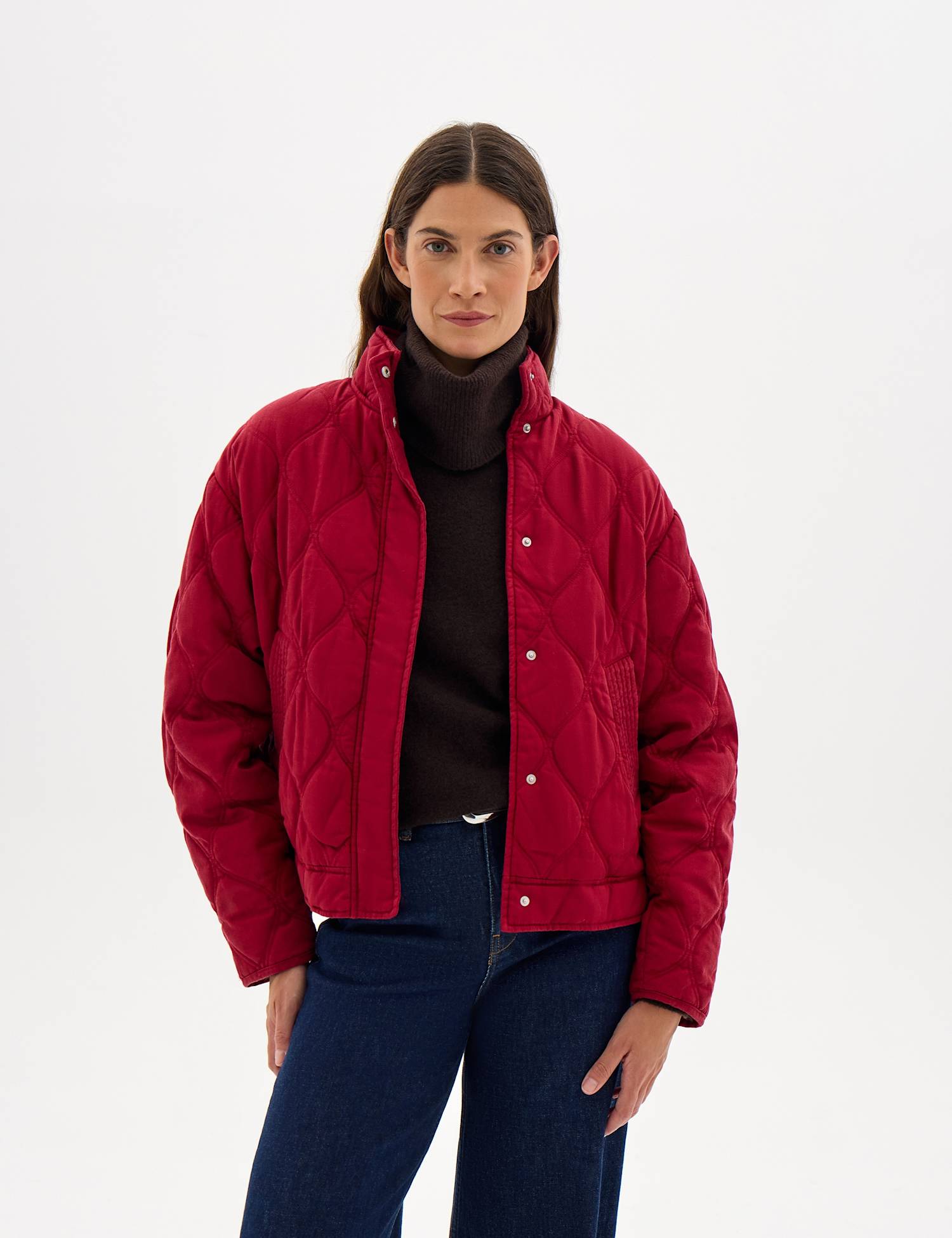HUSH Lyocell Rich Quilted Funnel Neck Puffer Jacket Bright Red