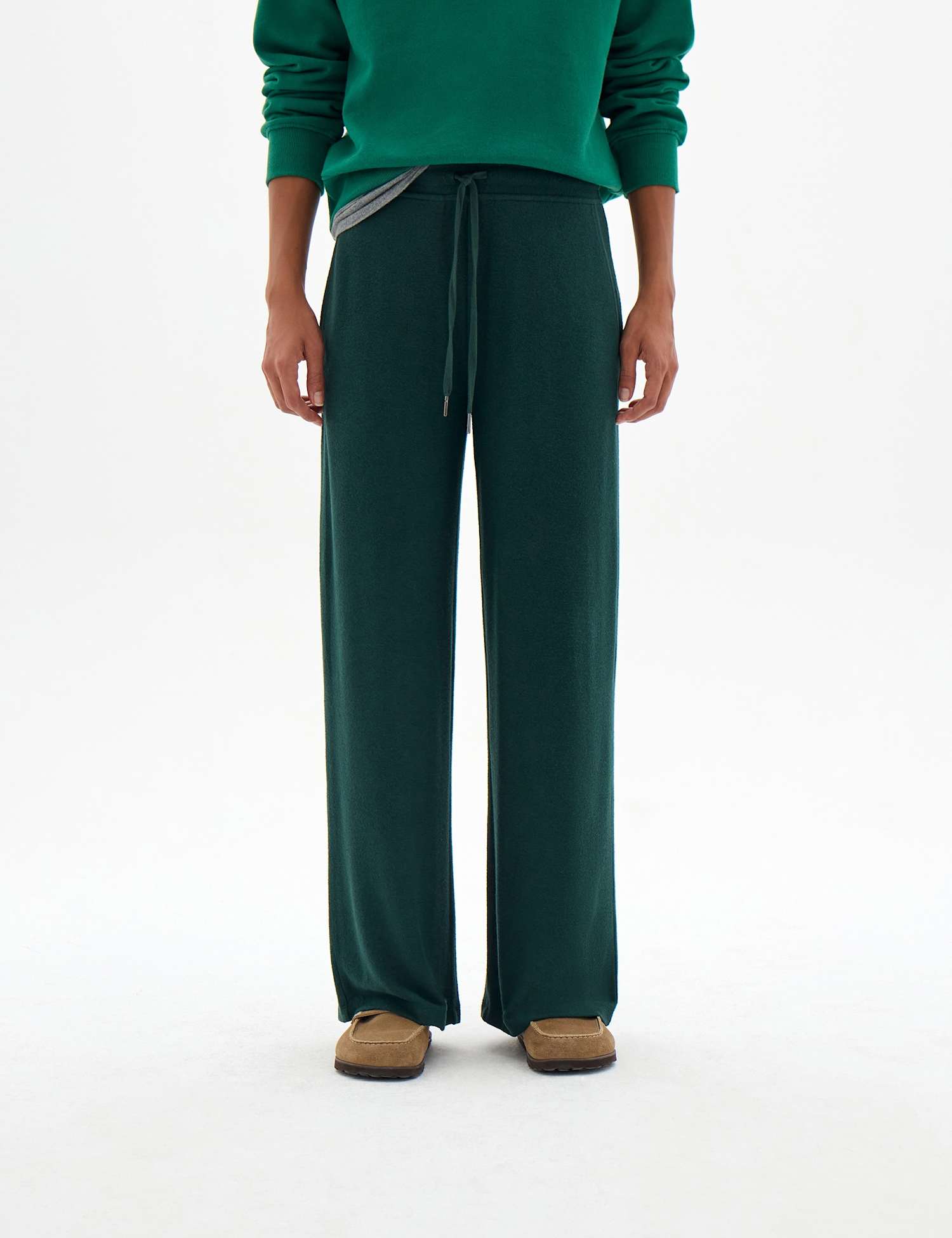 HUSH Wide Leg Mid Rise Joggers Dark Khaki