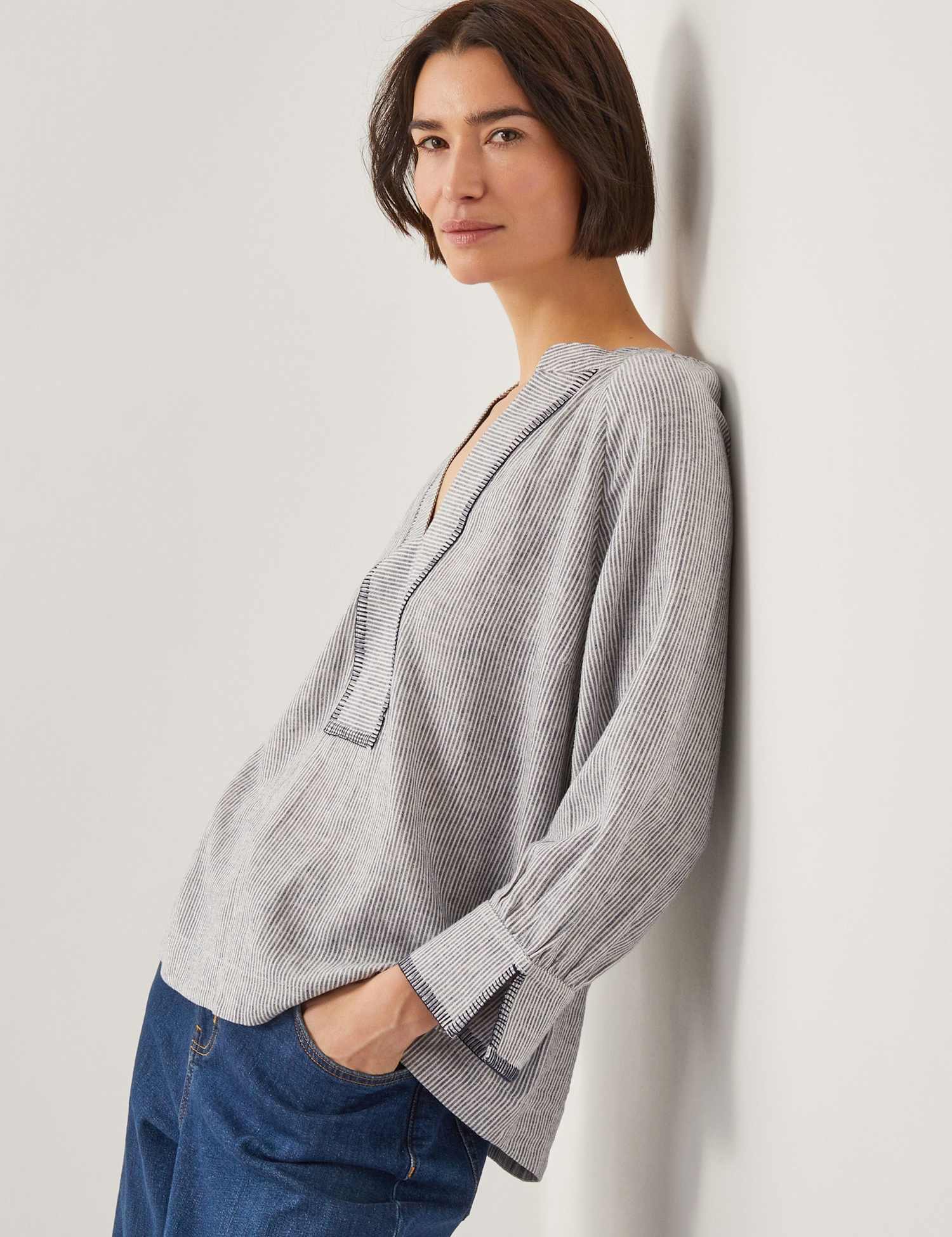 Monsoon Linen Rich Printed Top Blue Mix