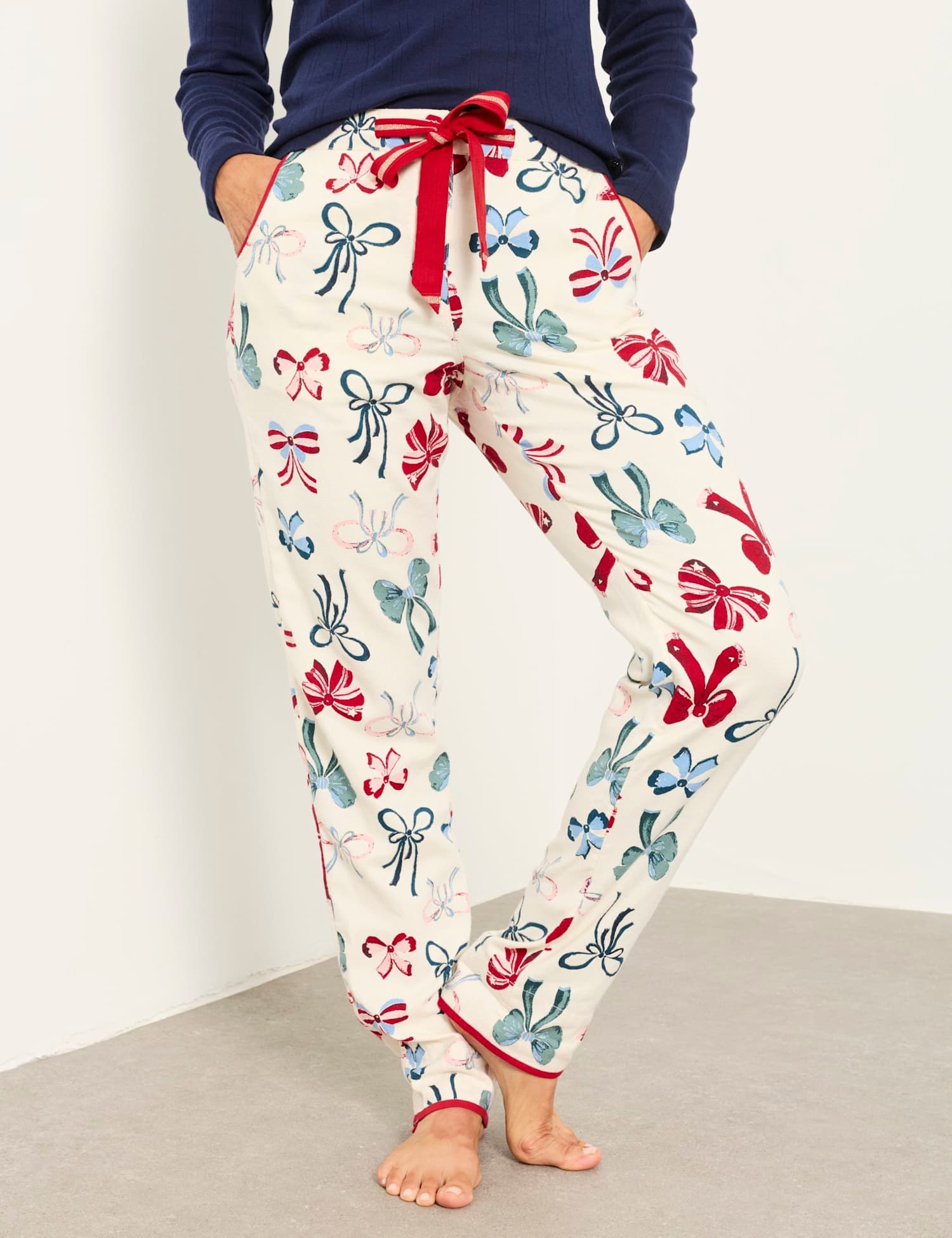 FatFace Pure Cotton Bow Print Pyjama Bottoms Ivory Mix