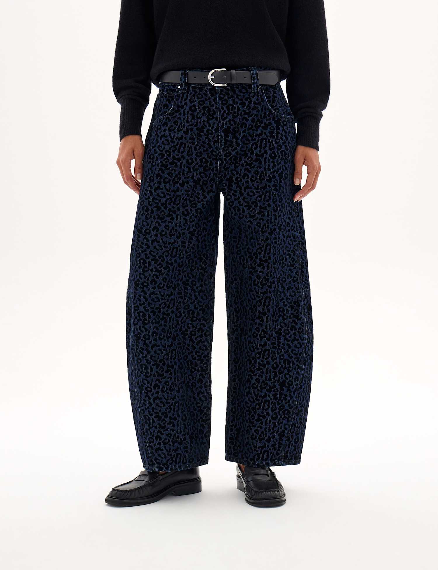 HUSH Printed Pure Cotton Barrel Leg Cropped Jeans Indigo Mix