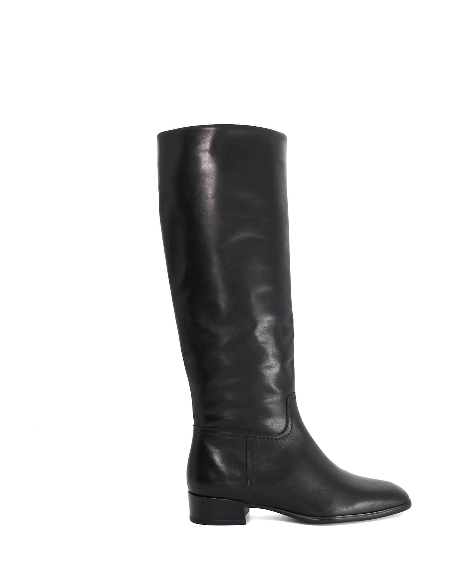 Dune London Leather Block Heel Knee High Boots Black