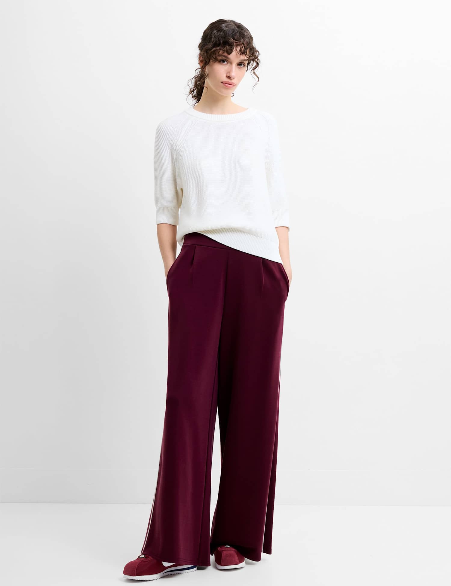 French Connection Side Stripe Wide Leg Trousers Red Mix