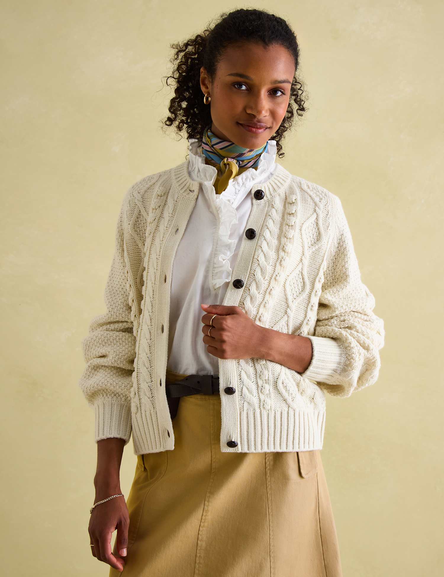 Joules Cable Knit Cardigan with Wool Cream