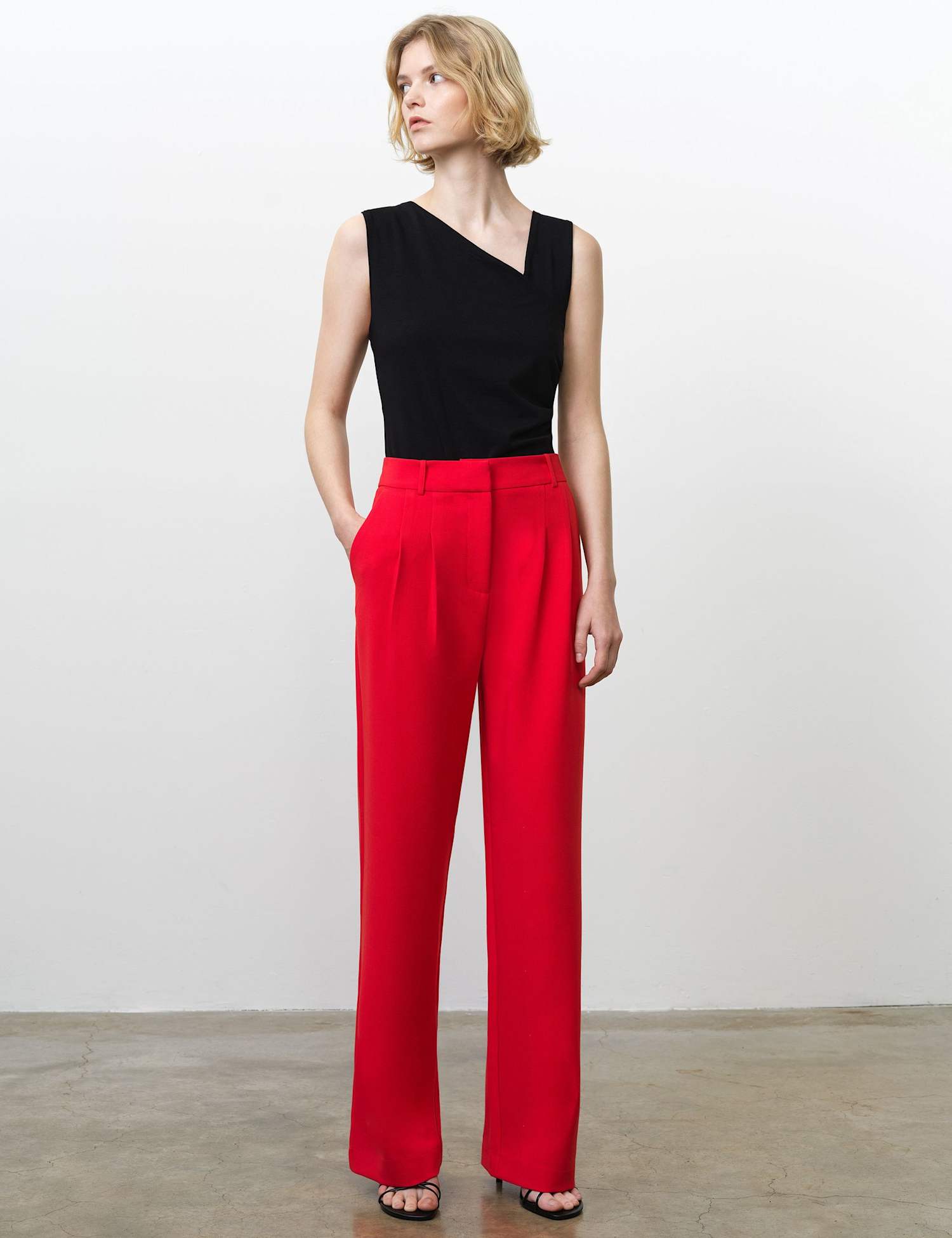 French Connection Pleat Front Wide Leg Trousers Red
