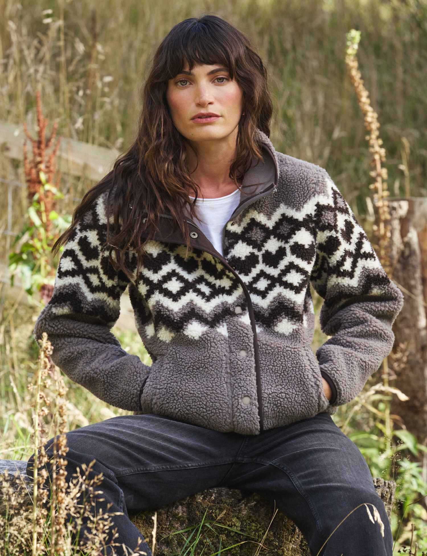 FatFace Funnel Neck Bomber Jacket Natural Mix