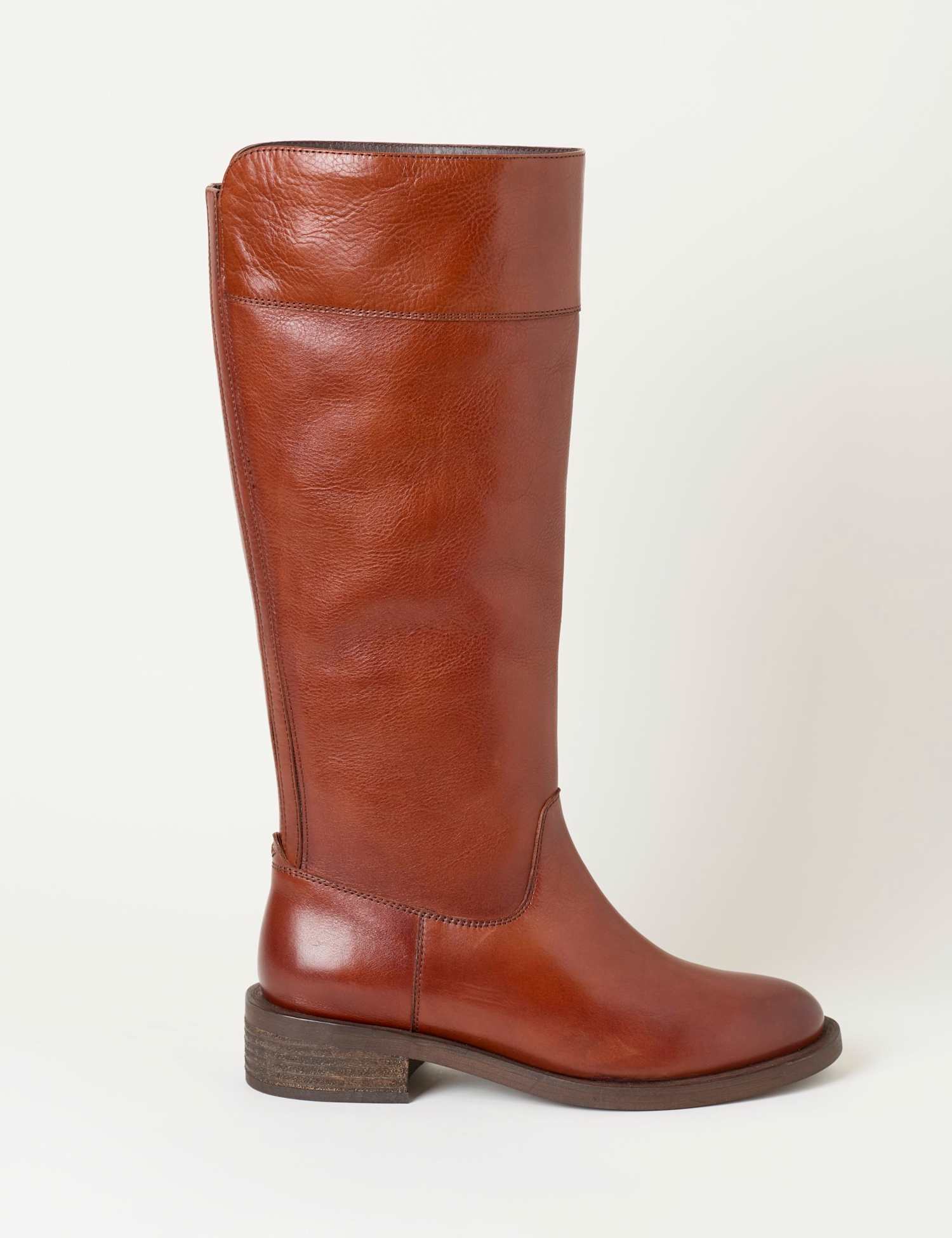 FatFace Leather Block Heel Knee High Riding Boots Tan