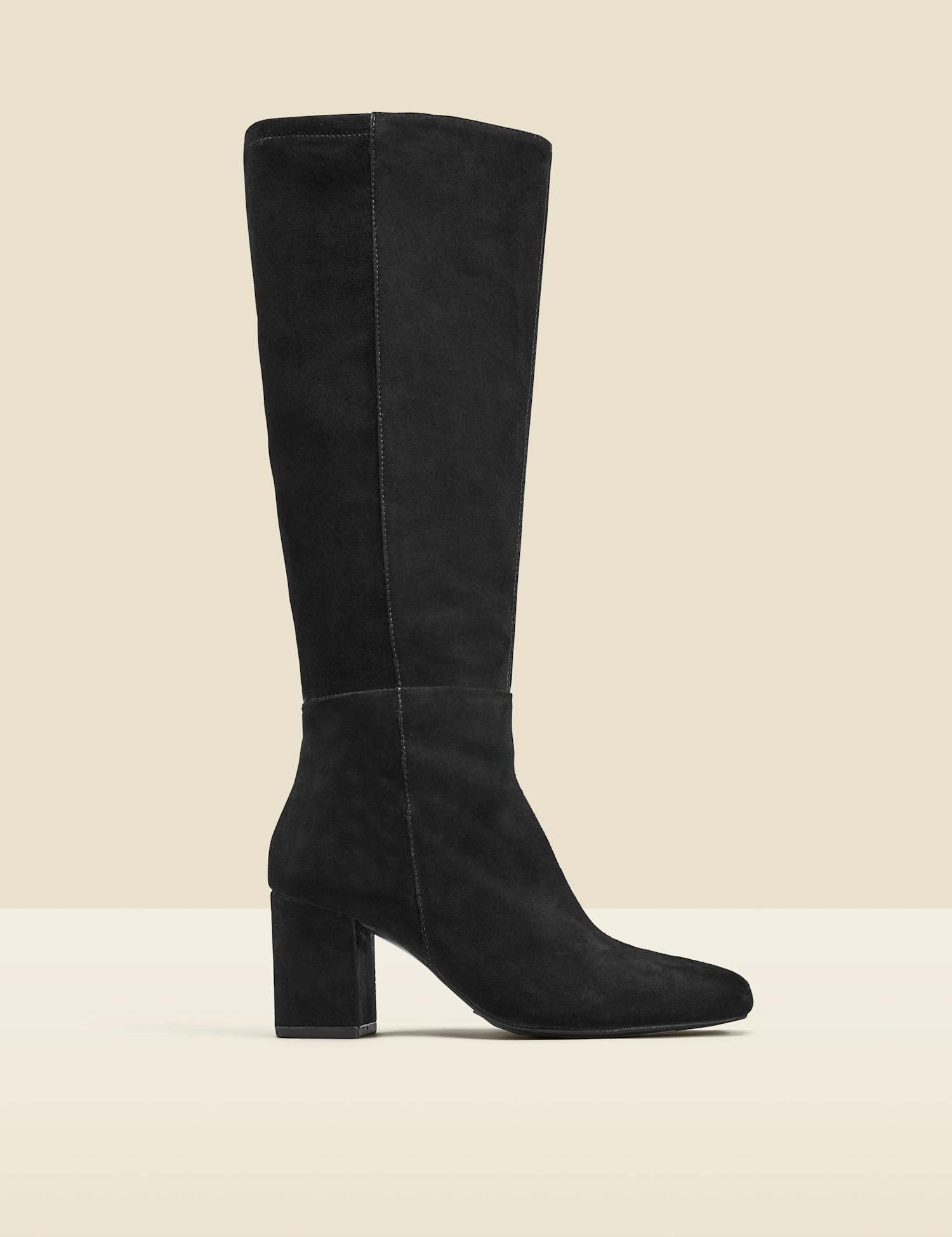 SOSANDAR Suede Block Heel Knee High Boots Black
