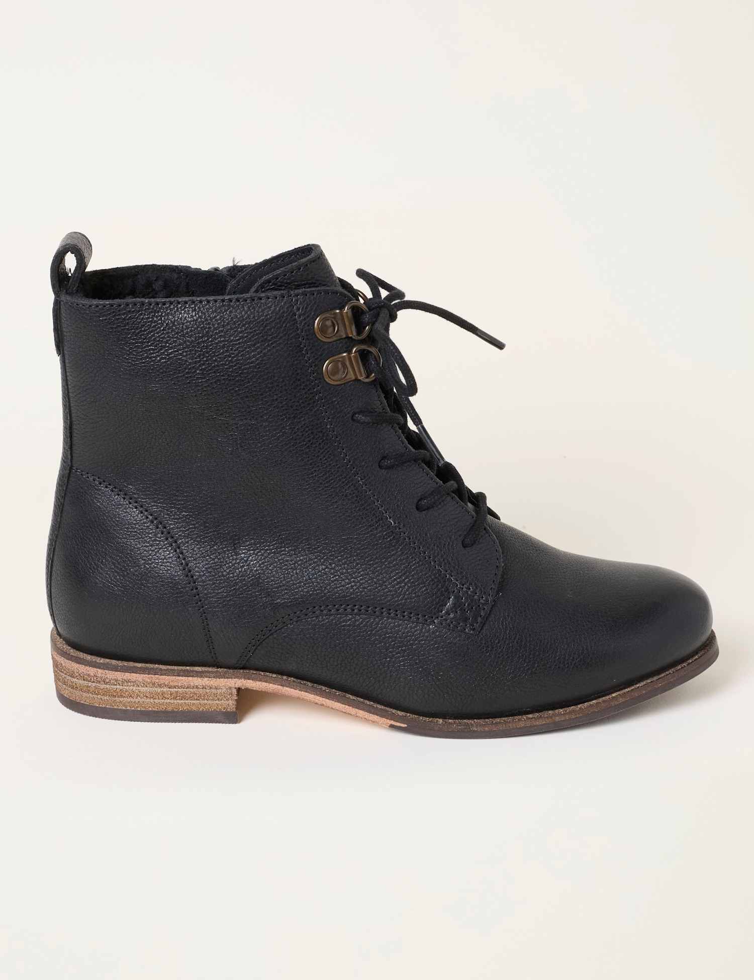 FatFace Textured Leather Lace Up Ankle Boots Black