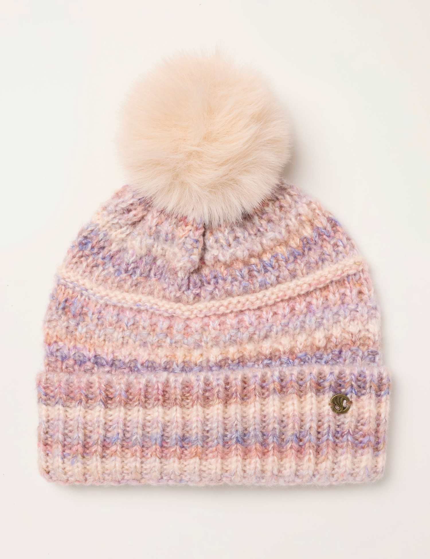 FatFace Striped Bobble Hat Ivory Mix