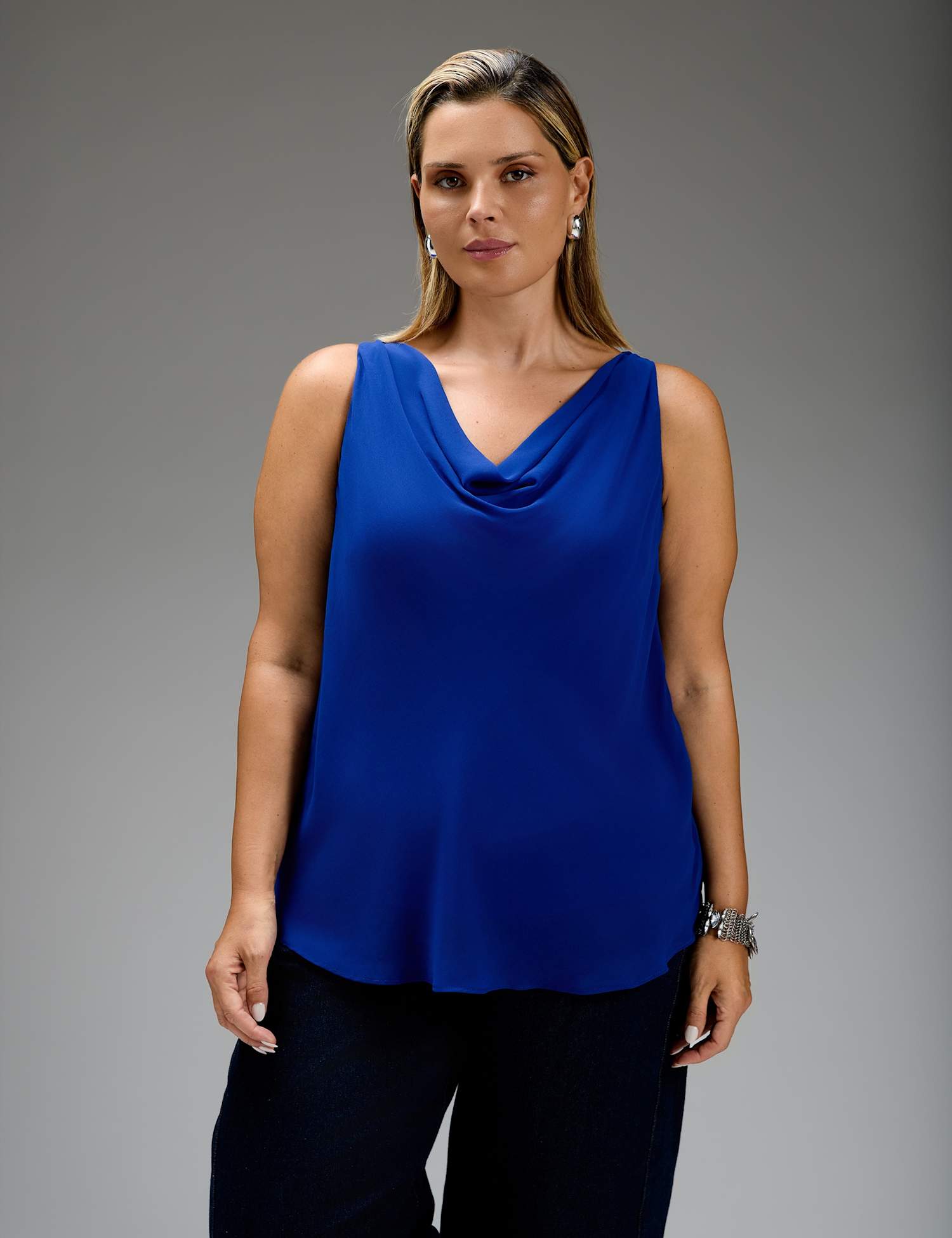 Live Unlimited London Cowl Neck Relaxed Vest Top Blue