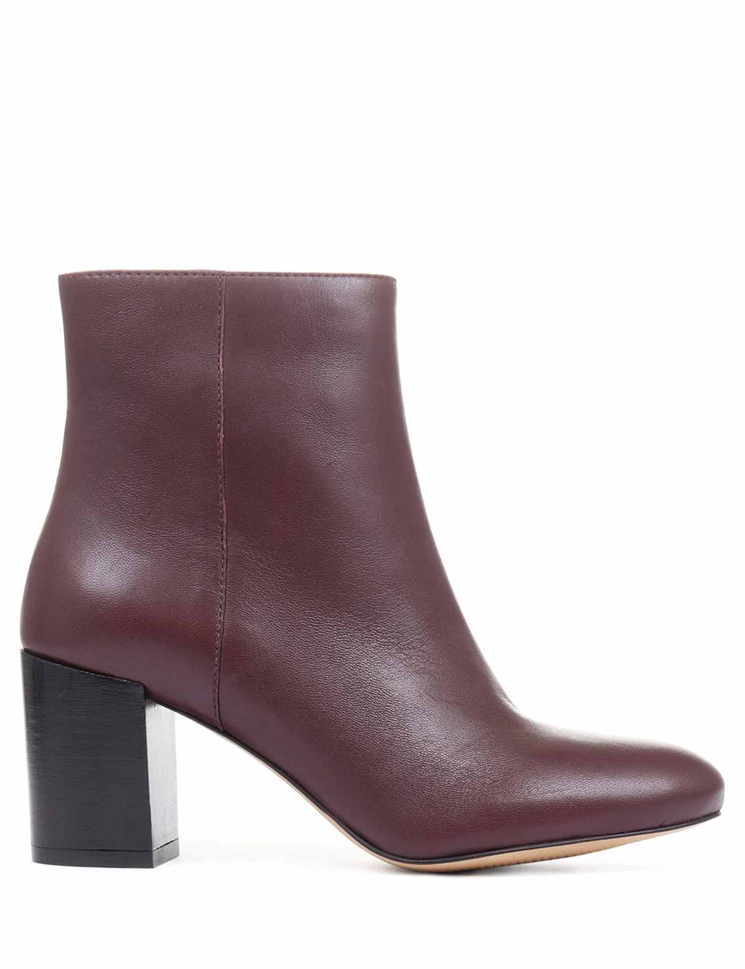 Jones Bootmaker Leather Block Heel Ankle Boots Burgundy