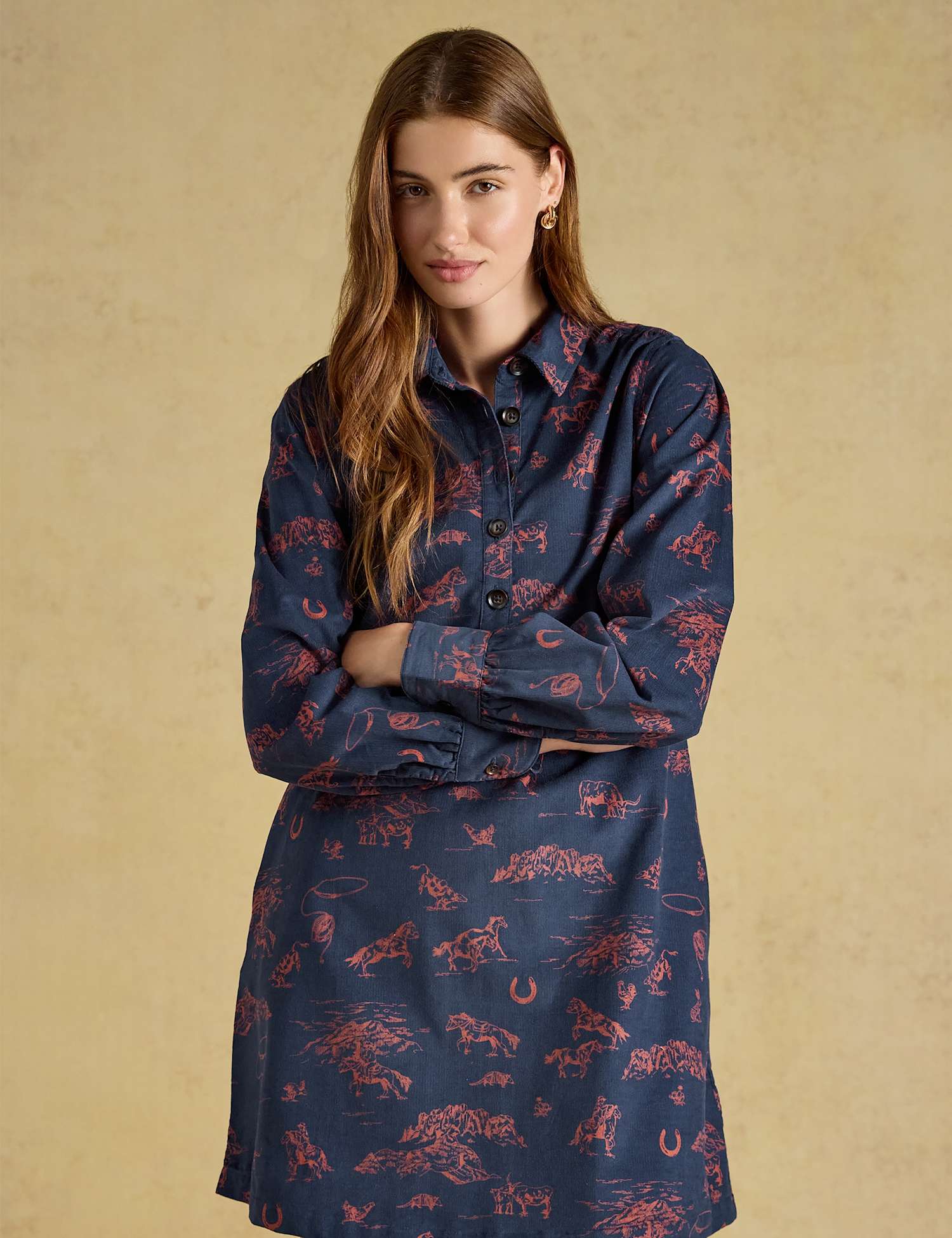 Joules Cotton Printed Collared Shift Dress Navy Mix