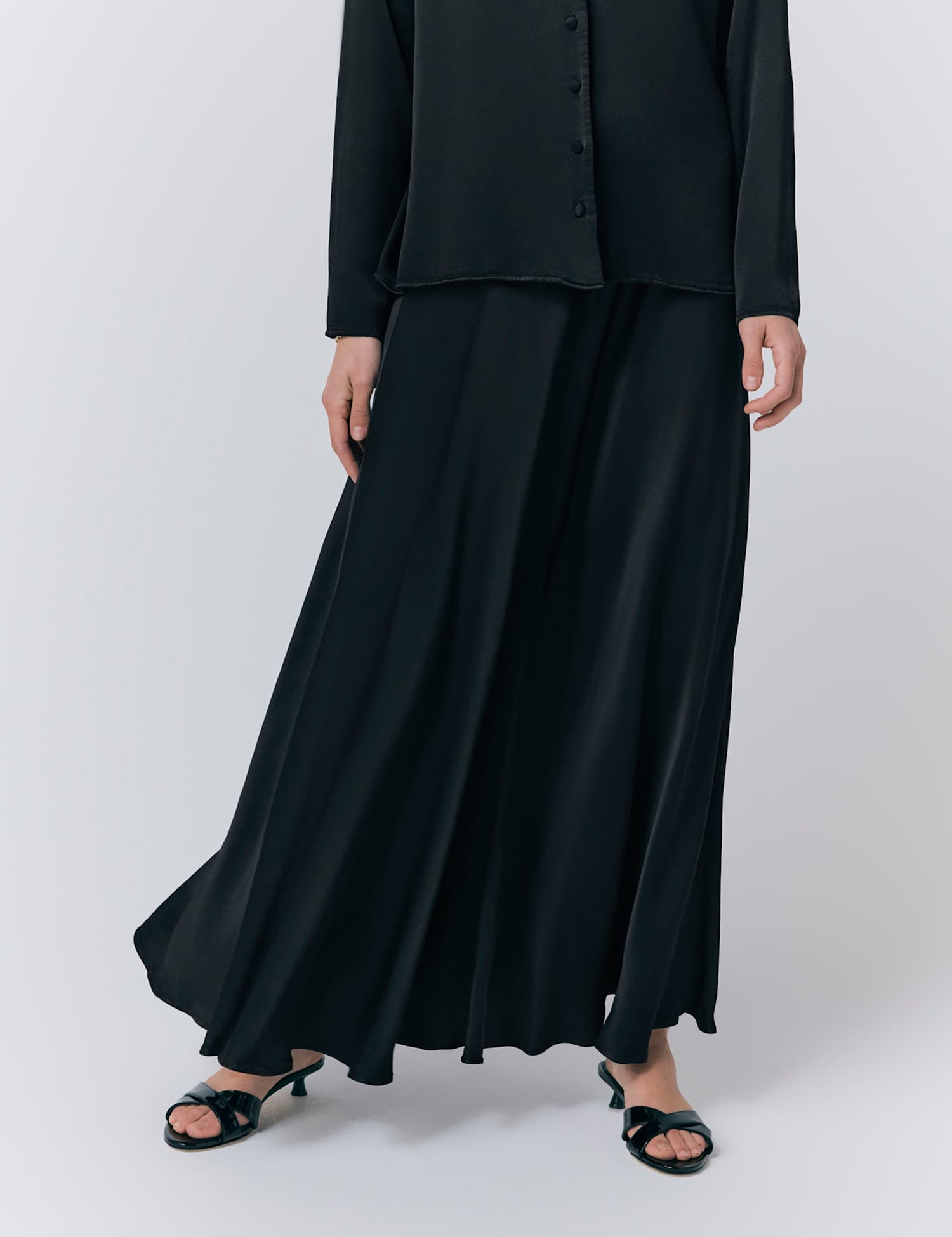 Ghost Satin Maxi Slip Skirt Black