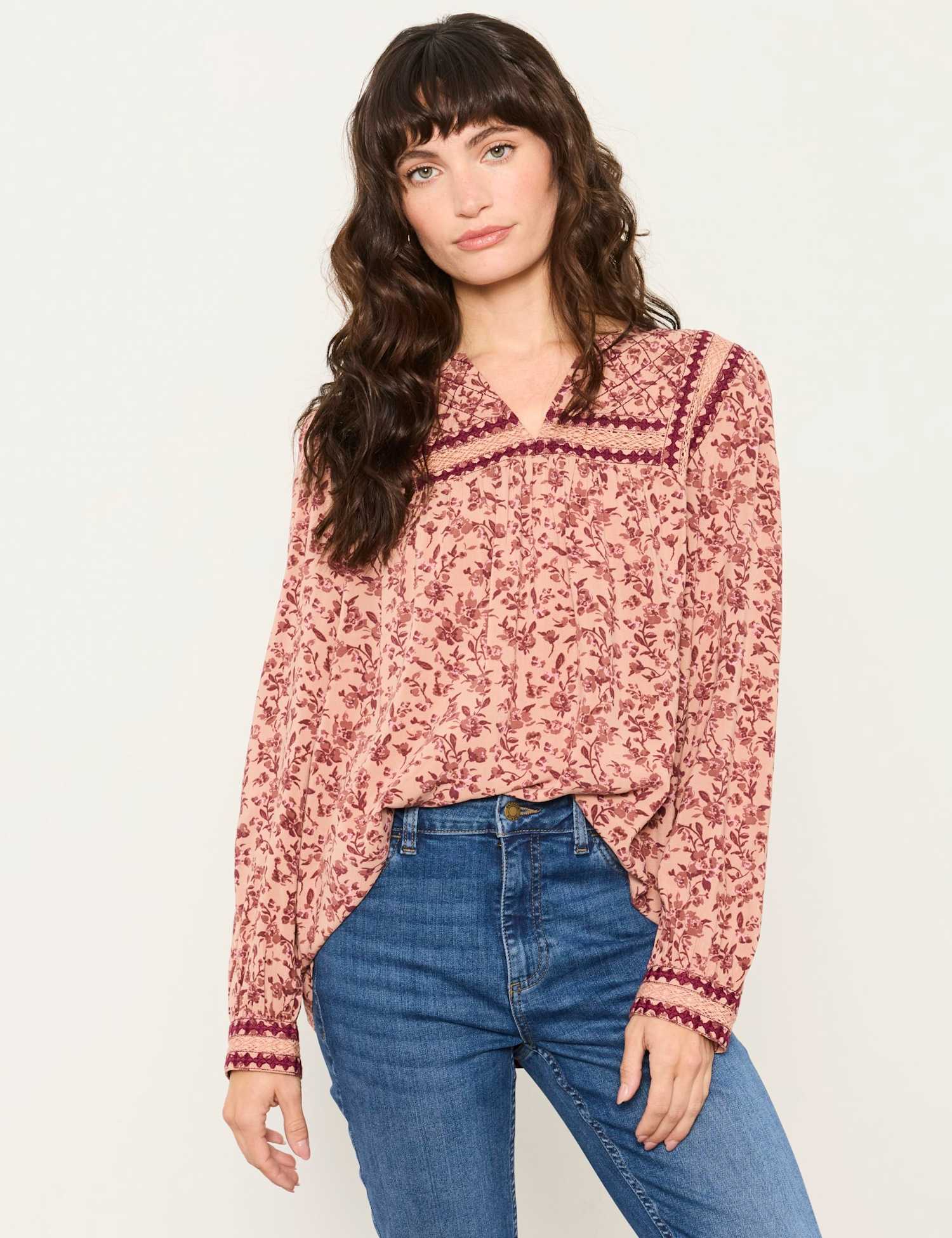 FatFace Floral Notch Neck Blouse Pink Mix