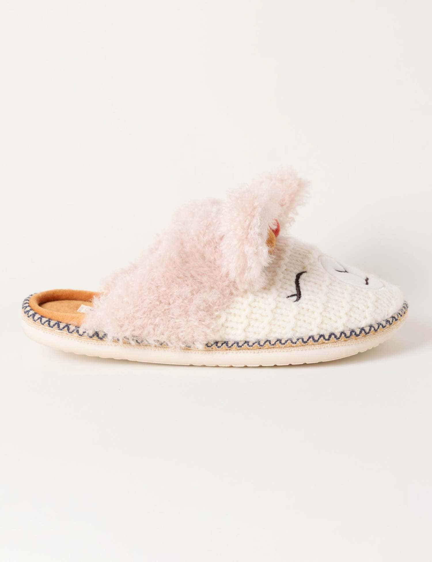 FatFace Knitted Alpaca Pom Pom Slippers Ivory Mix
