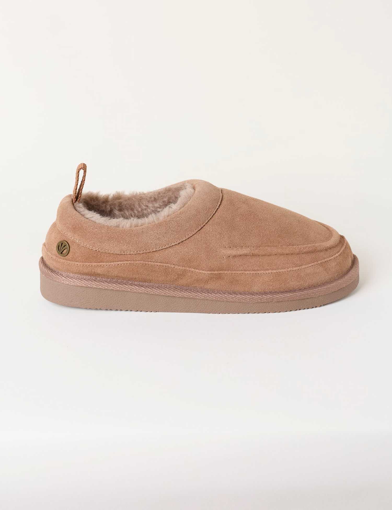 FatFace Suede Faux Fur Lined Mule Slippers Brown