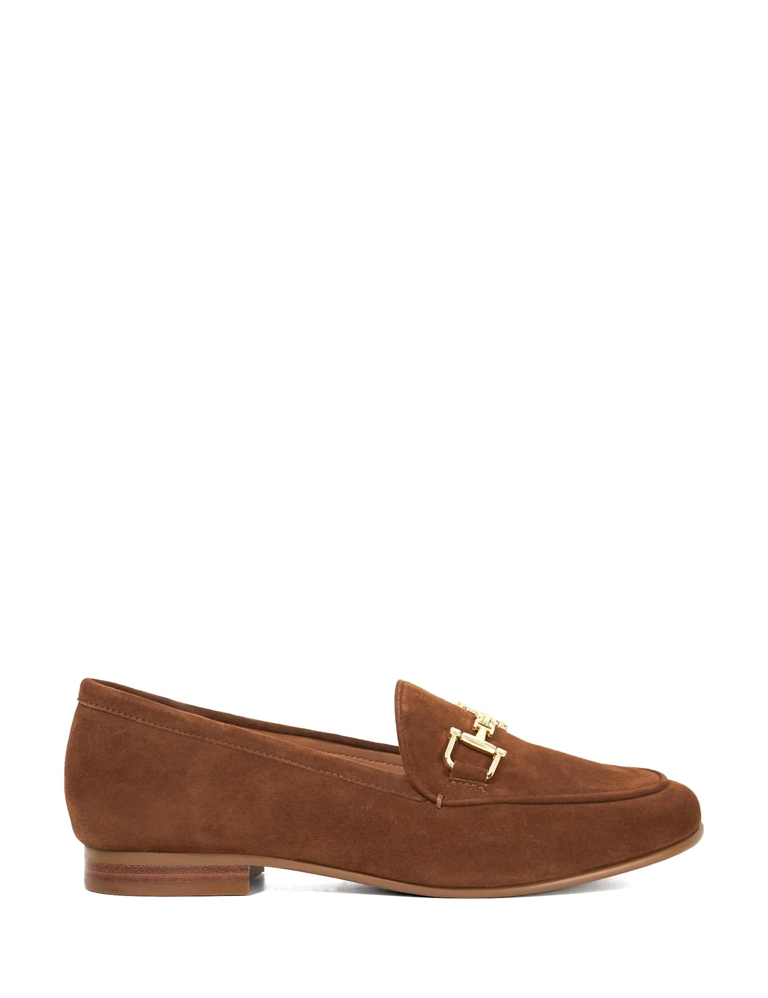 Dune London Wide Fit Suede Trim Block Heel Loafers Brown