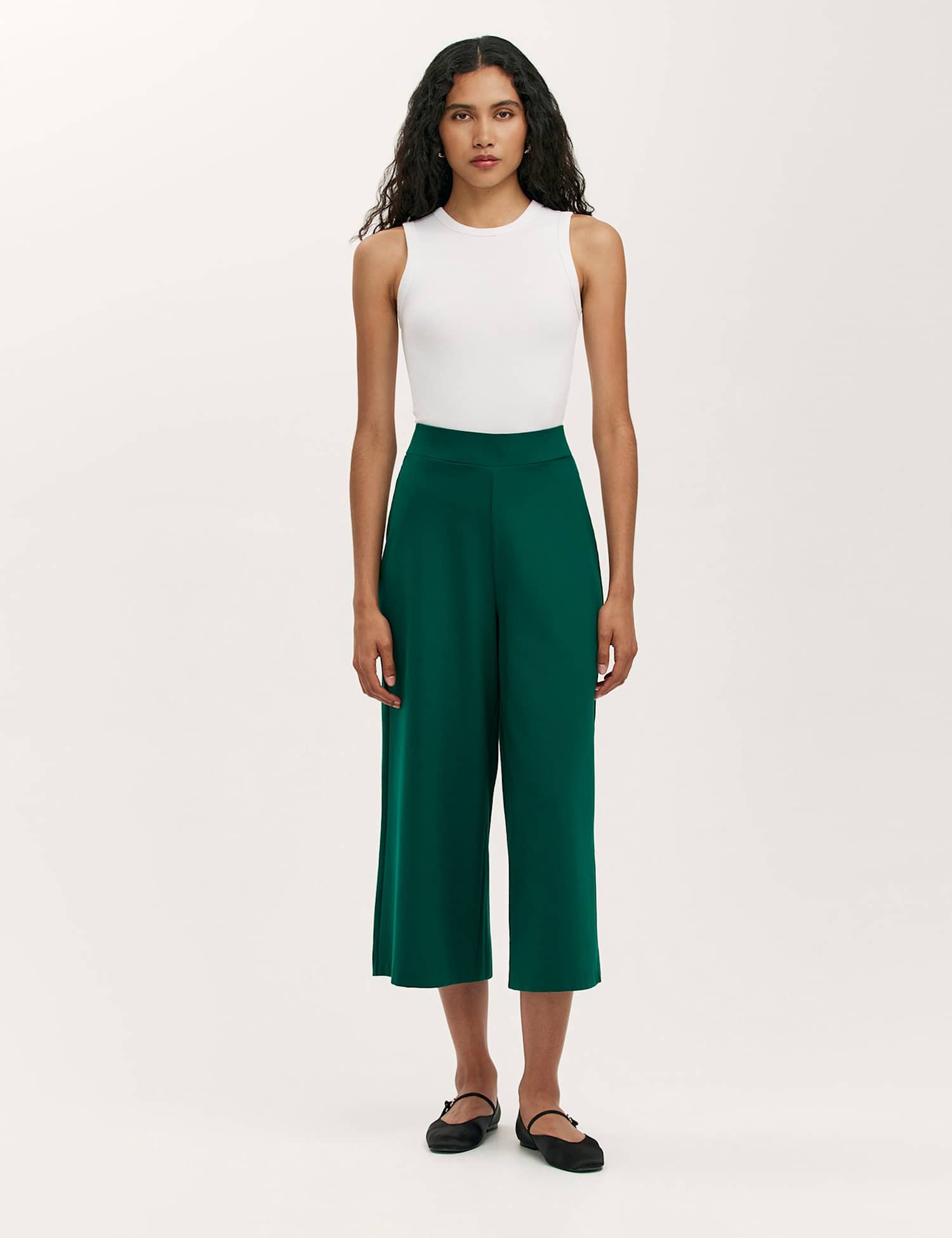 Finery London Jersey Wide Leg Cropped Trousers Green
