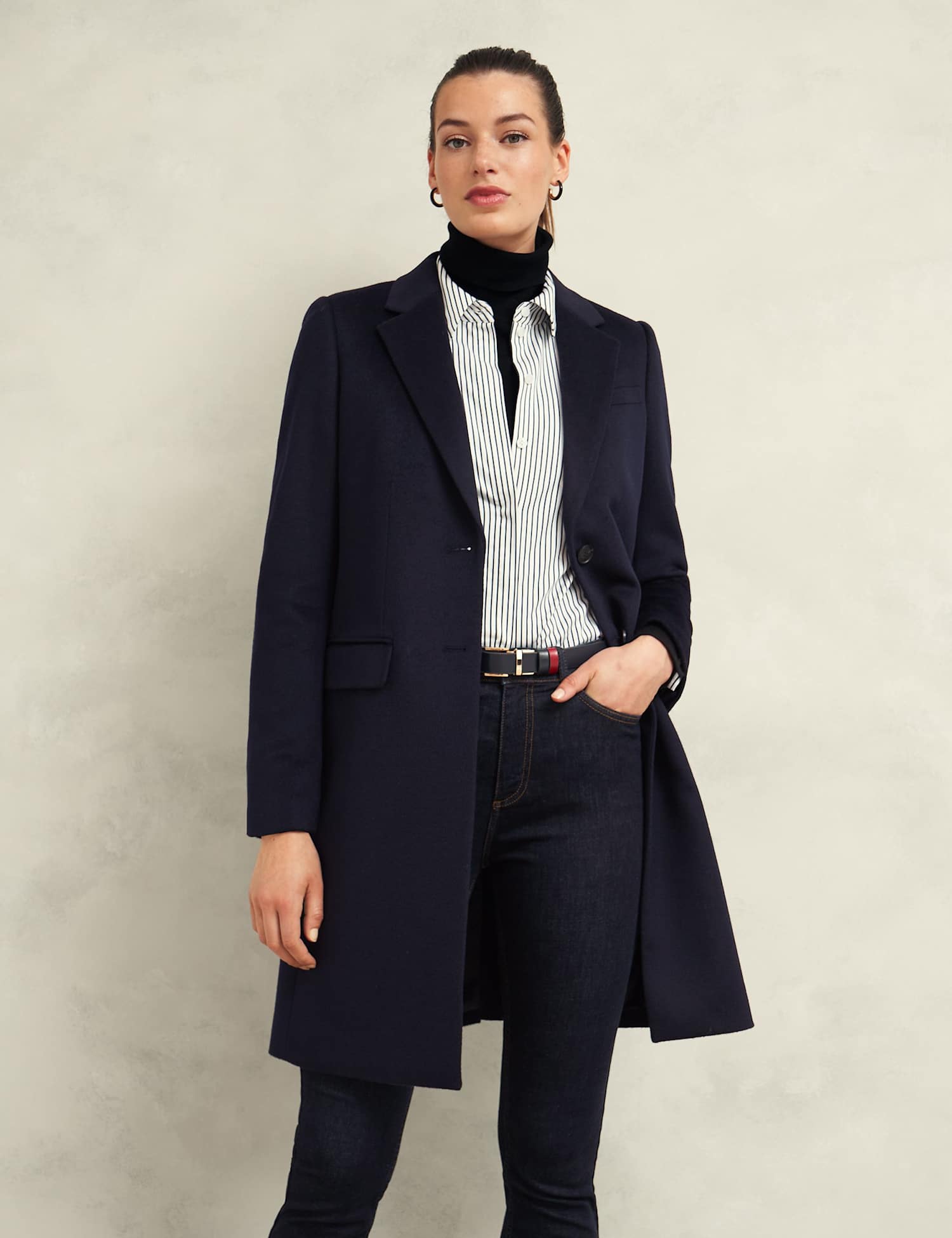 HOBBS Pure Wool Single Breasted Trench Coat Dark Navy