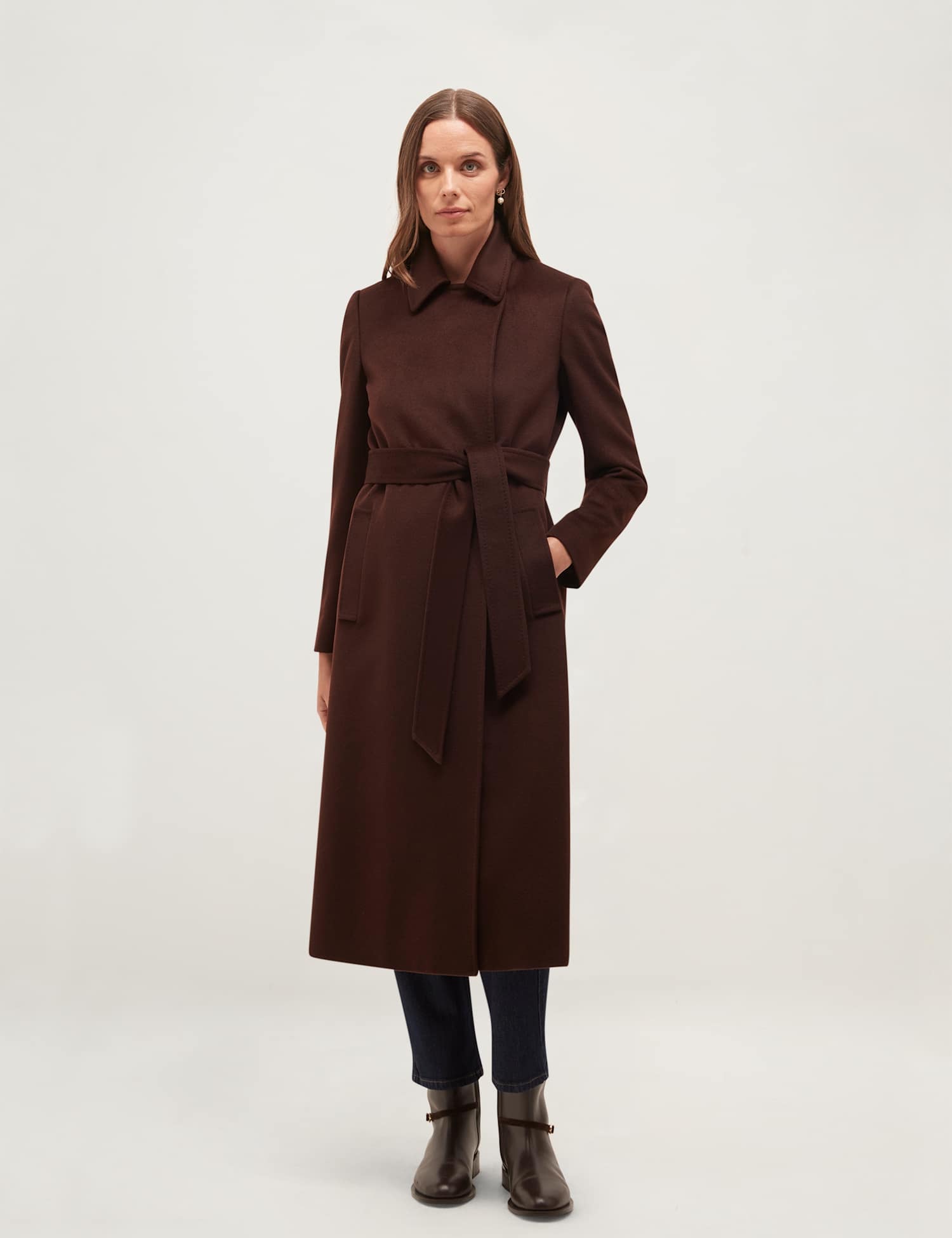 HOBBS Pure Wool Double Breasted Trench Coat Brown