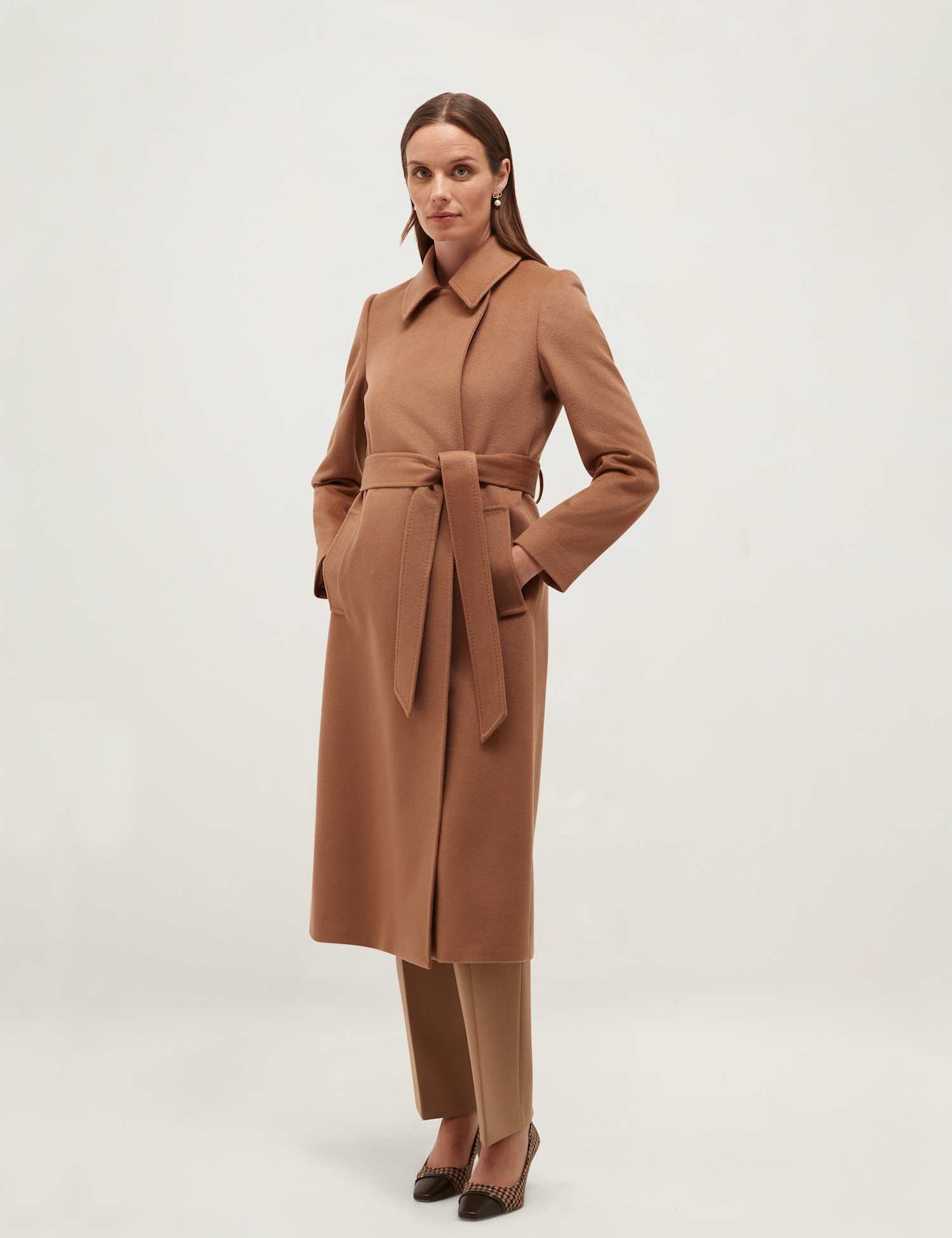 HOBBS Pure Wool Double Breasted Trench Coat Dark Brown