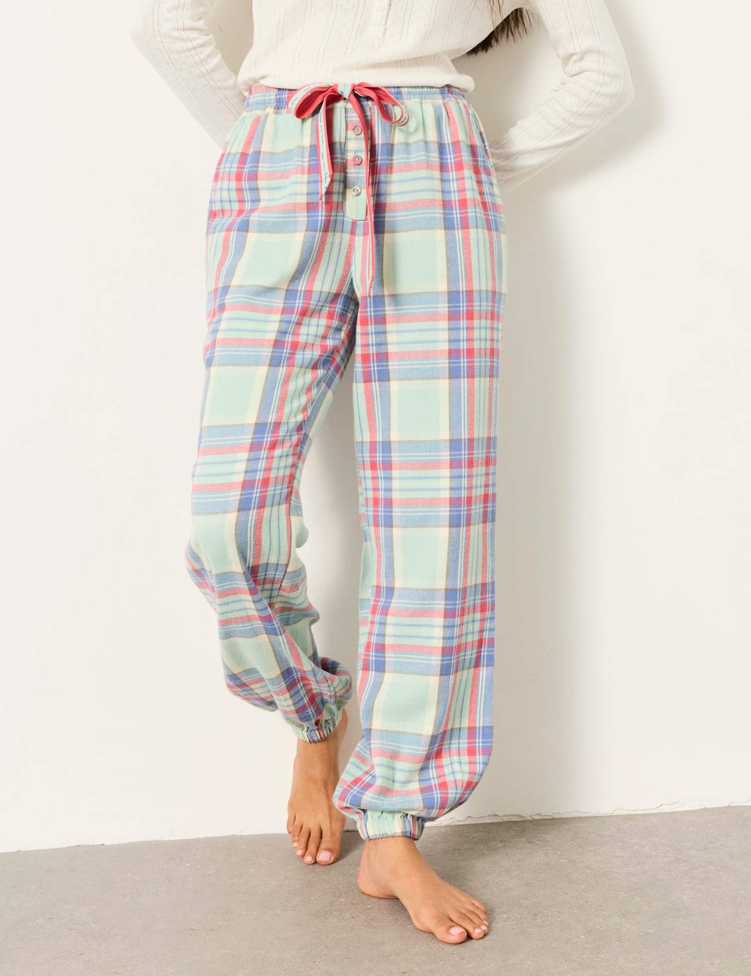 FatFace Pure Cotton Checked Pyjama Bottoms Green Mix