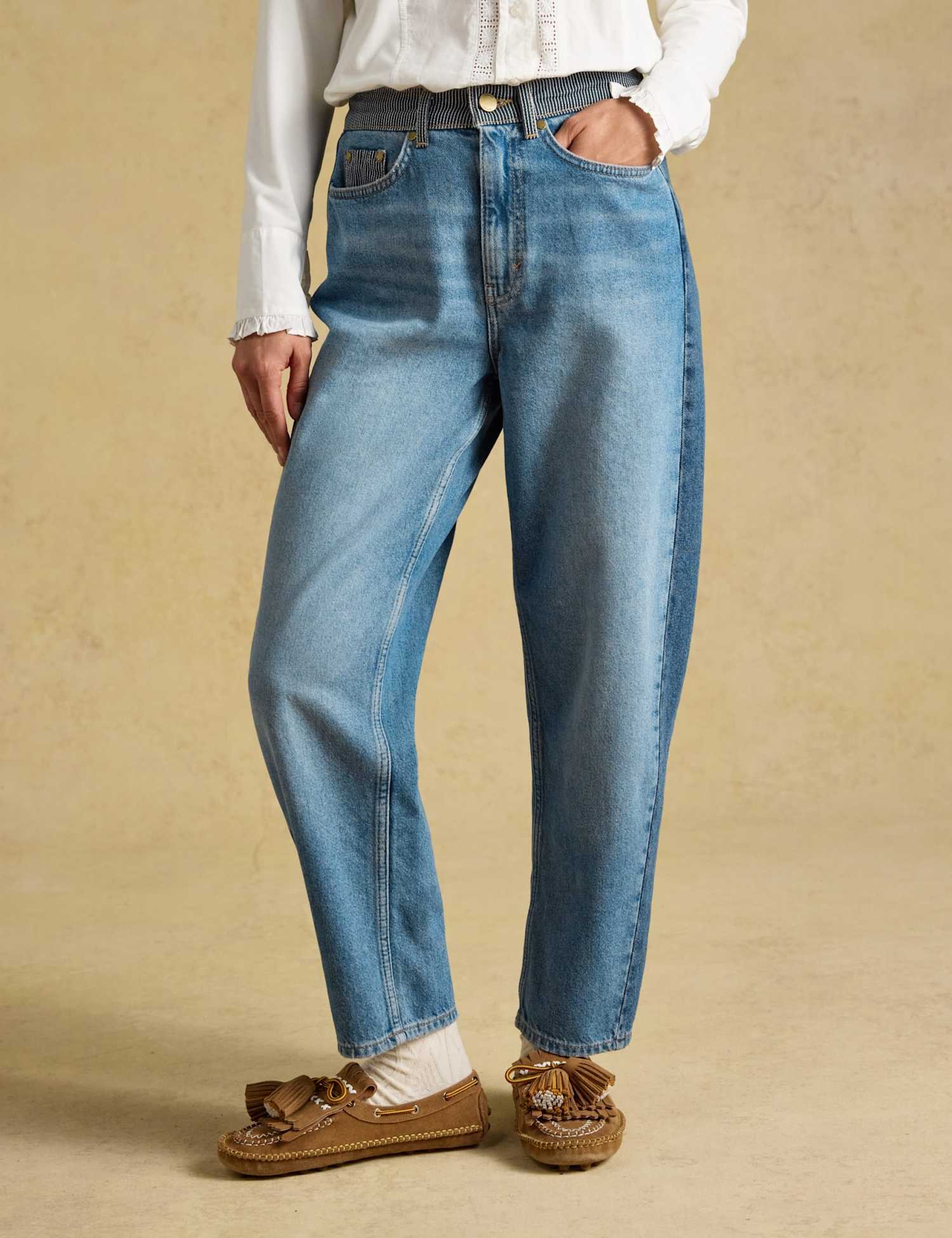 Joules Mid Rise Barrel Leg Jeans Blue Denim