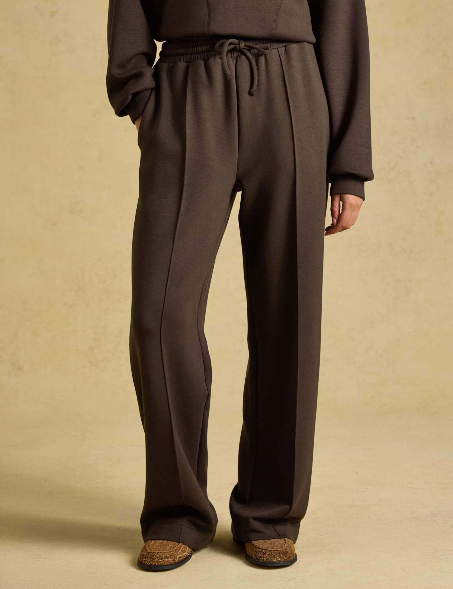Joules Pintuck Drawstring Wide Leg Joggers Brown