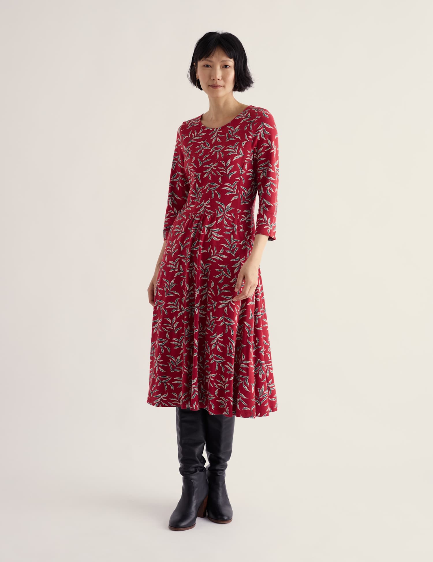 Seasalt Cornwall Floral Midi Fit & Flare Dress Red Mix
