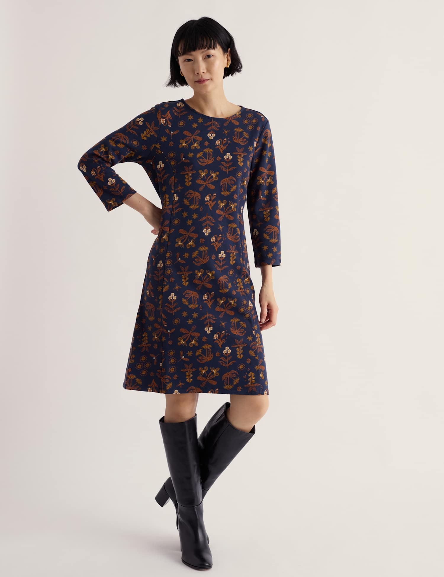 Seasalt Cornwall Floral Slash Neck Shift Dress Navy Mix