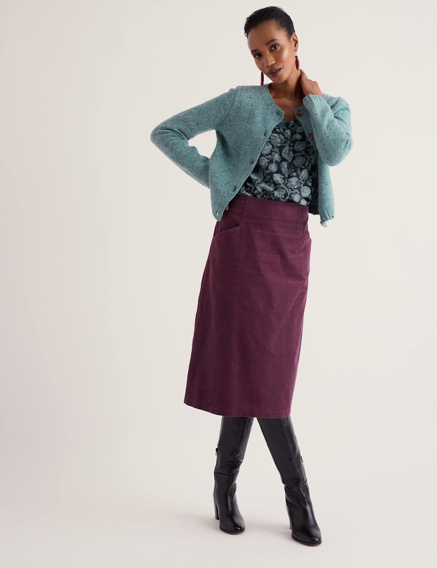 Seasalt Cornwall Pure Cotton Knee Length A-Line Skirt Purple