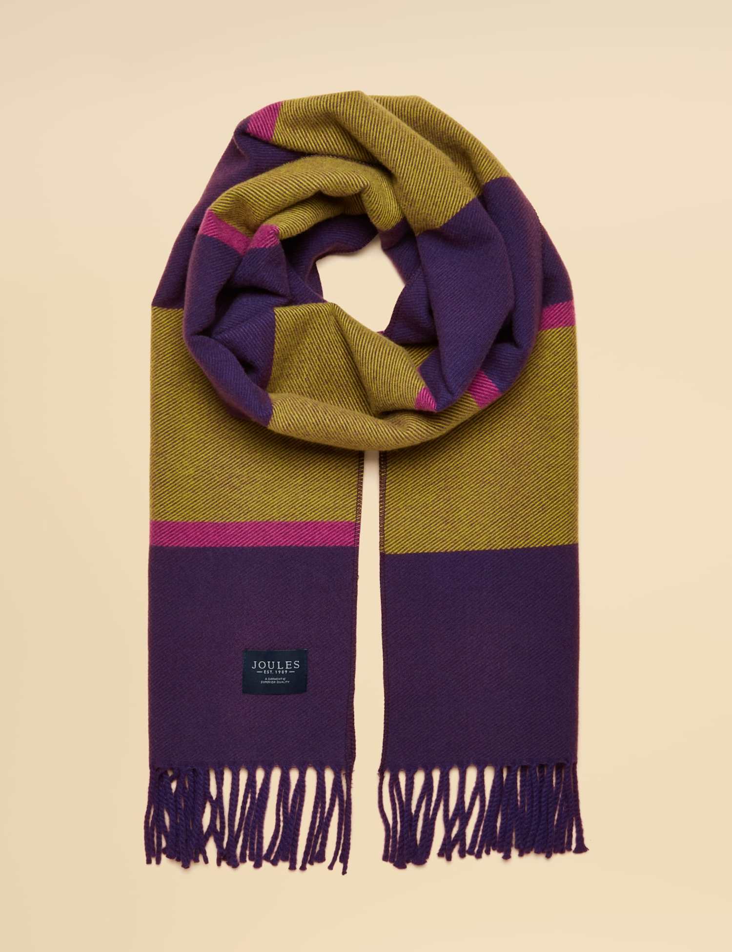 Joules Woven Striped Tassel Scarf Green Mix